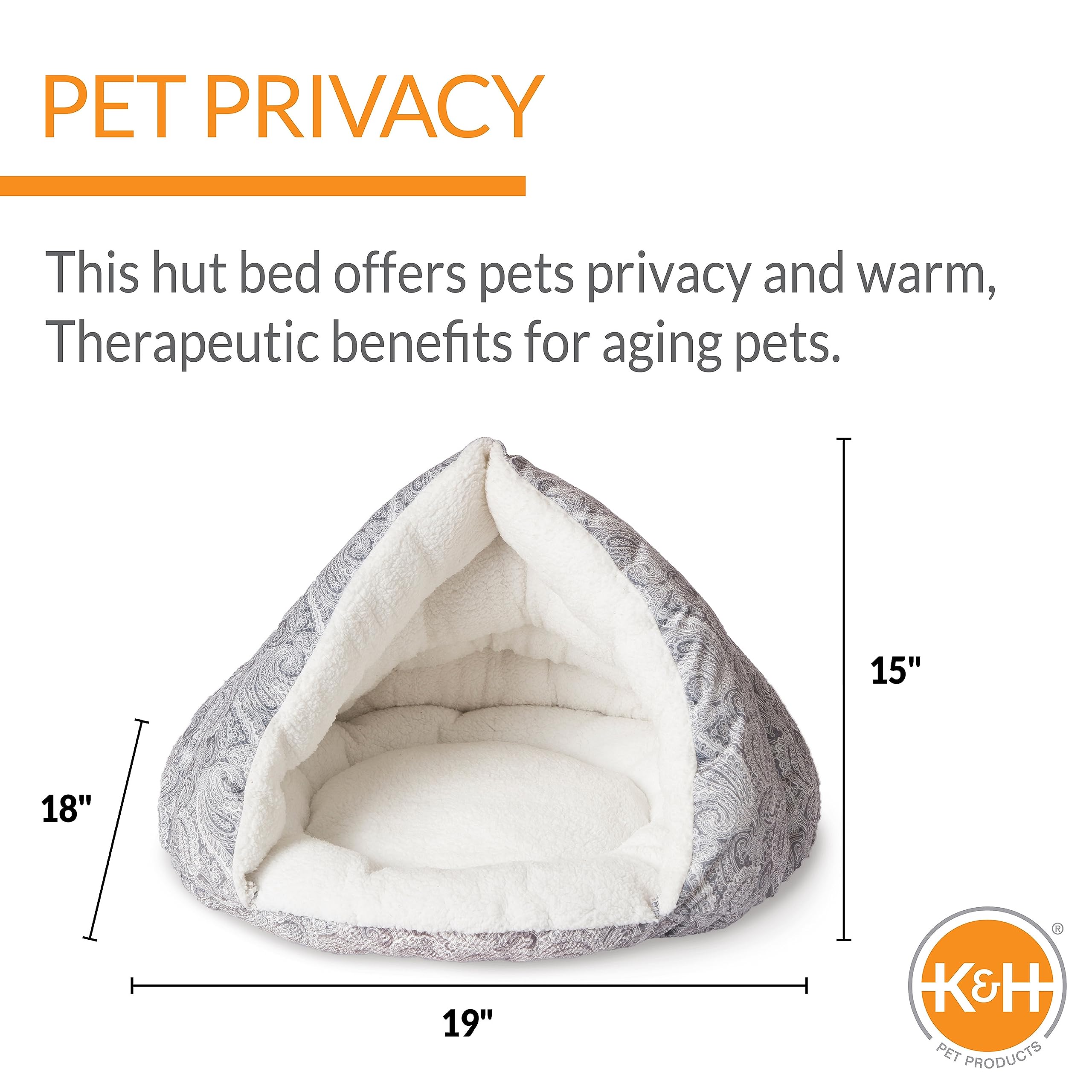 K&H Pet Products Self-Warming Hut Pet Bed, Cat Bed Cave, Gray Small 18 X 19 Inches