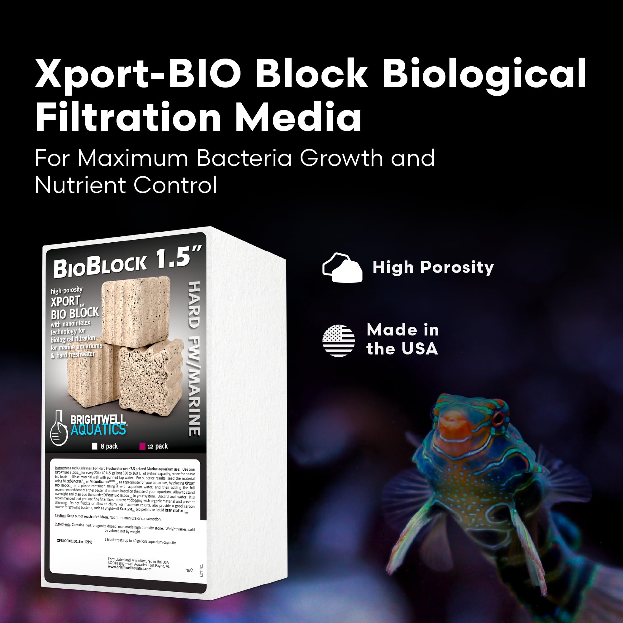 Brightwell Aquatics - Xport-BIO Block Aquarium Filter - Biological Filtration Media for Bacteria Growth, Nutrient Control and Co