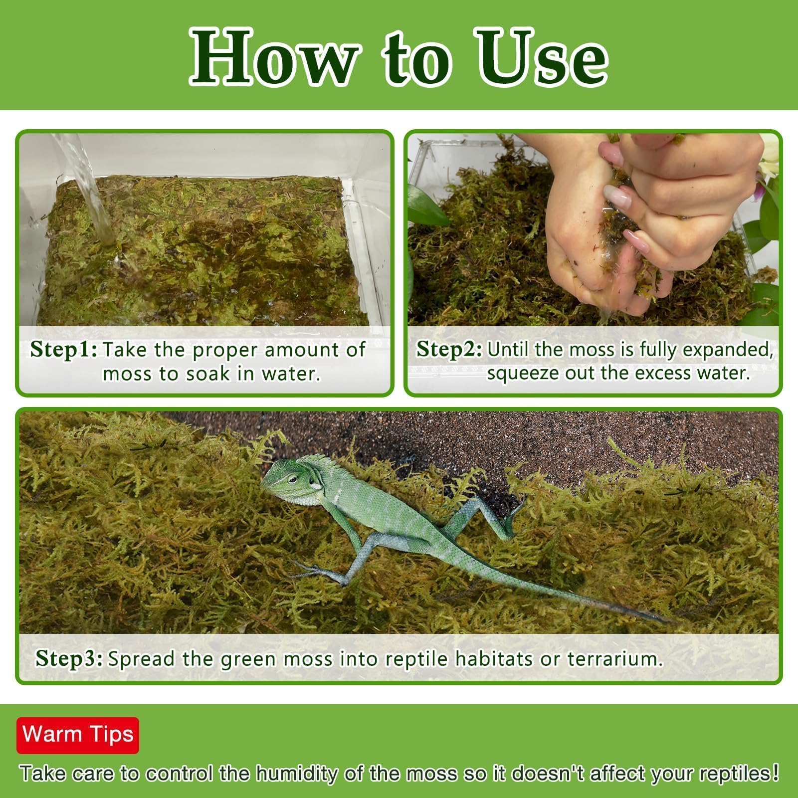Halatool 9Oz Natural Sphagnum Moss For Reptiles- 14Qt Green Live Moss For Terrarium Plants Long Fiber Reptile Moss For Leopard G