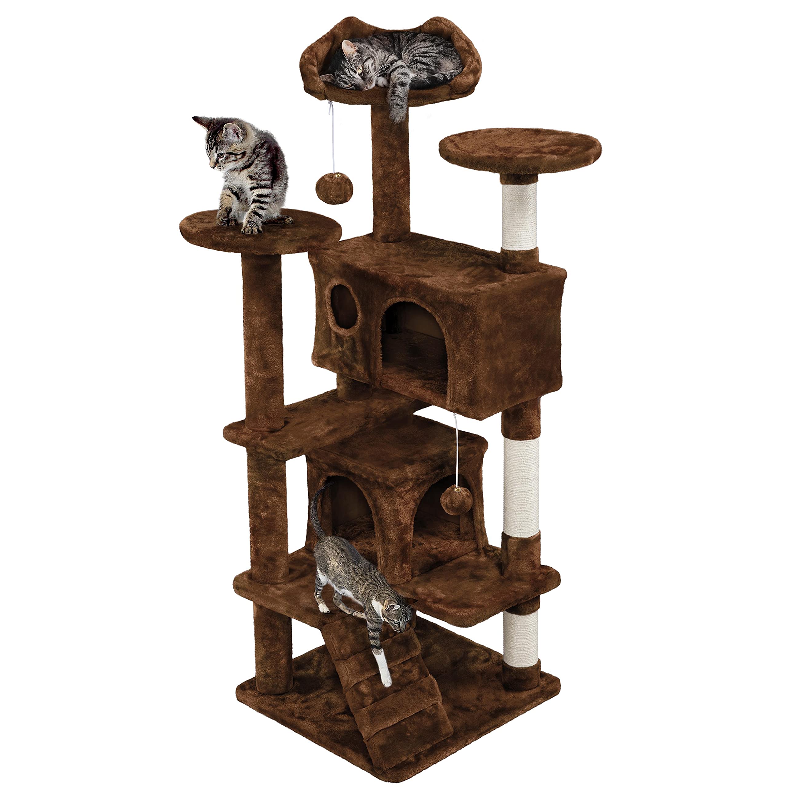 Topeakmart 54In Cat Tree, Cat Tower W/Large Cat Condo Scratching Posts And Perch, Cat Stand House Furniture, Brown