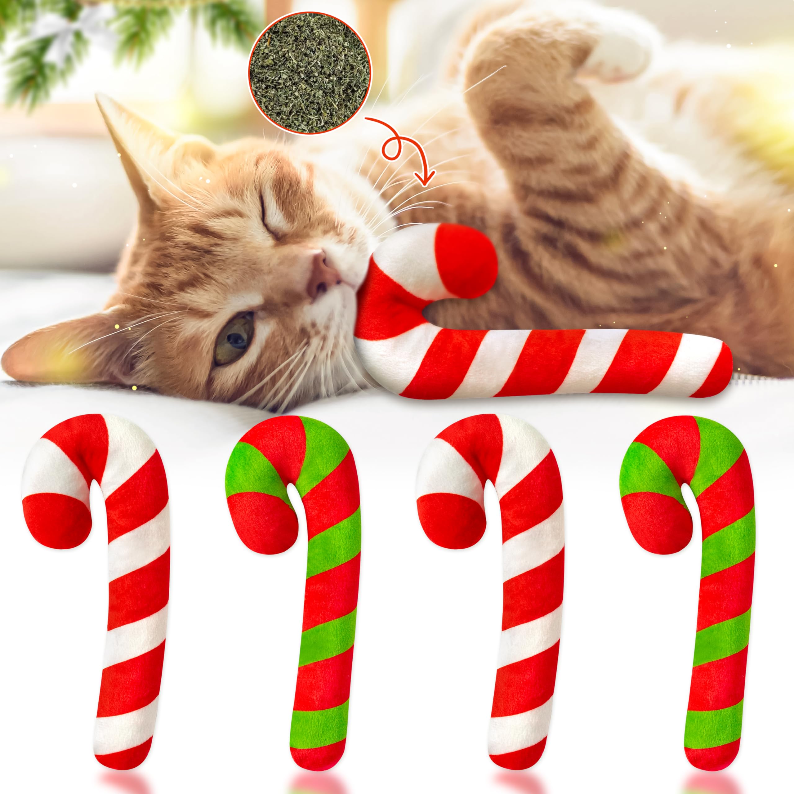 Mallmall6 4Pcs Christmas Cute Catnip Toys Gift, Cute Interactive Cat Toy For Pet Presents