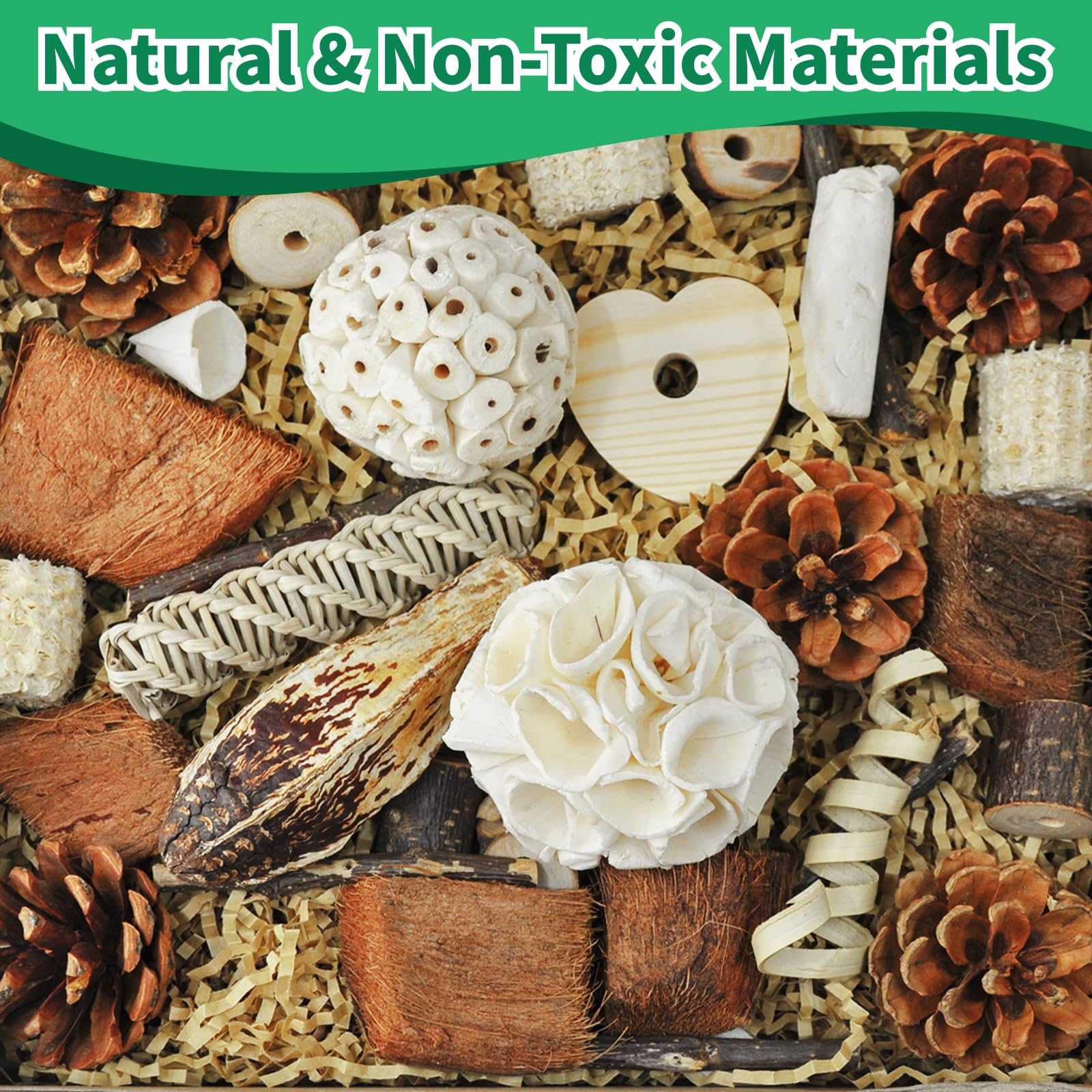 HOSUKU Natural Bird Foraging & Parrot Shredding Toys Box - Interactive Chewing and Foraging Toys for Parakeets, Cockatiels, Conu