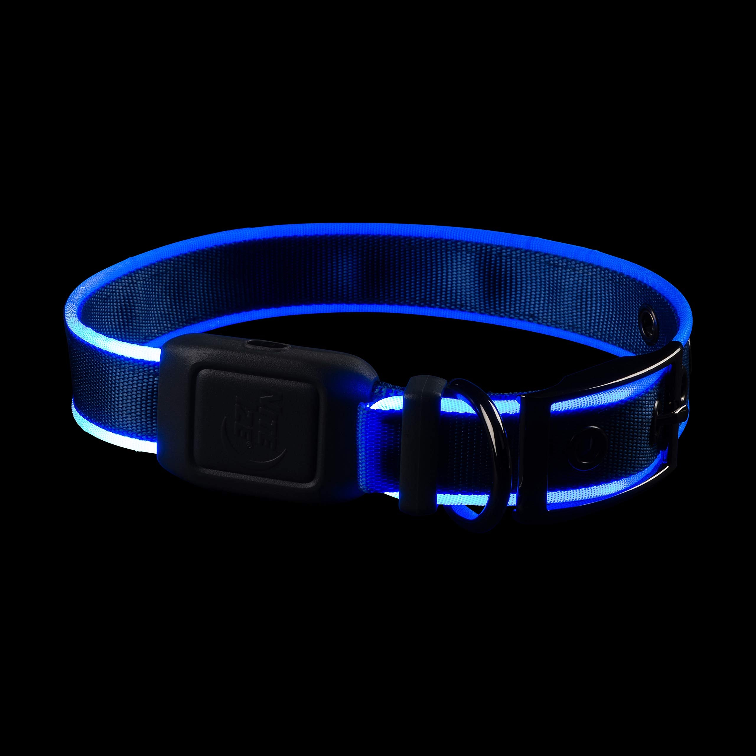 Nite Ize Nitedog Rechargeable Led Collar, Usb Rechargeable Light Up Dog Collar W/Metal Buckle, Water Resistant, Blue