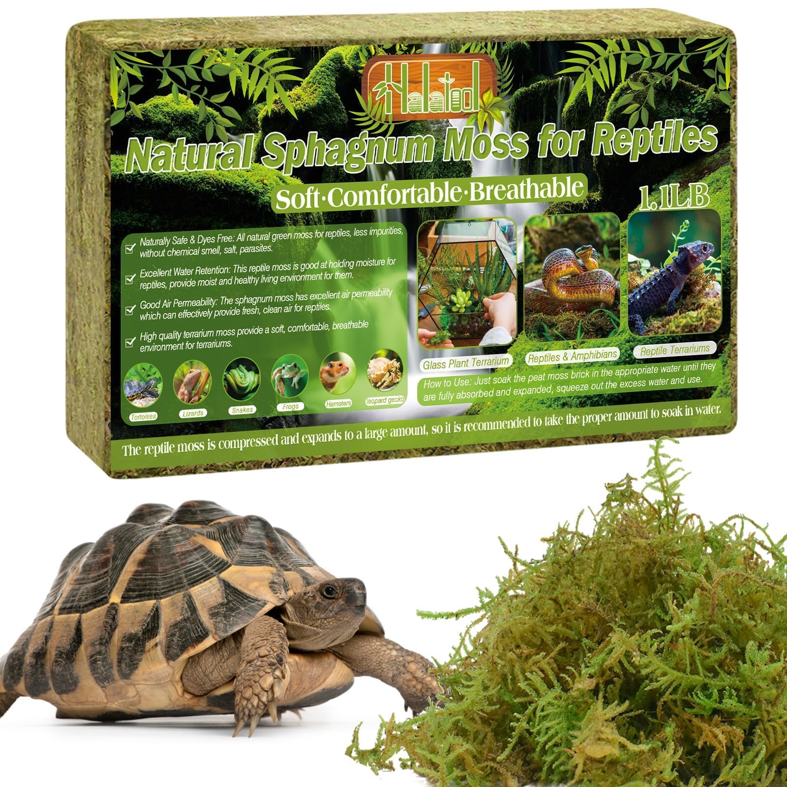 Halatool 1.1Lb Natural Sphagnum Moss For Reptiles- 25Qt Green Live Moss For Terrarium Plants Long Fiber Reptile Moss For Leopard
