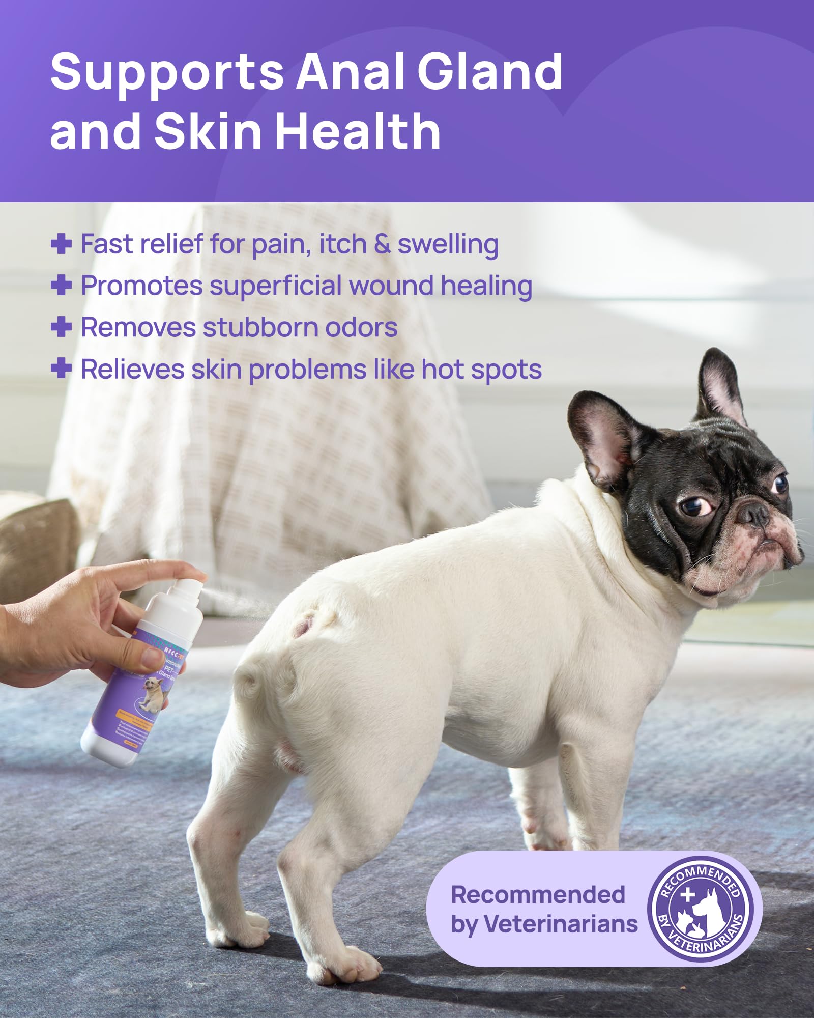 HICC PET Anal Gland Spray Support for Dogs & Cats - Fast Anti Itch Skin Relief for Soothing Inflamed Elimination Odor, Hot Spot