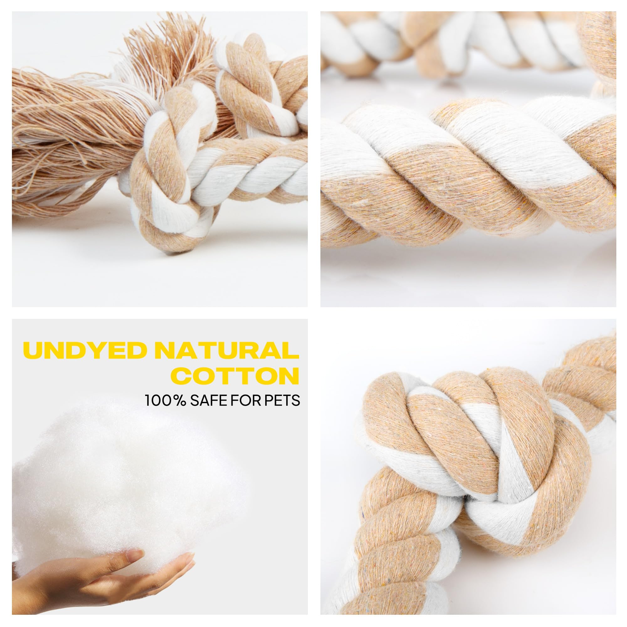 Fida Dog Rope Toys For Large/Medium Aggressive Chewers, Tough Rope Chew Toy,Natural Cotton 3 Knots