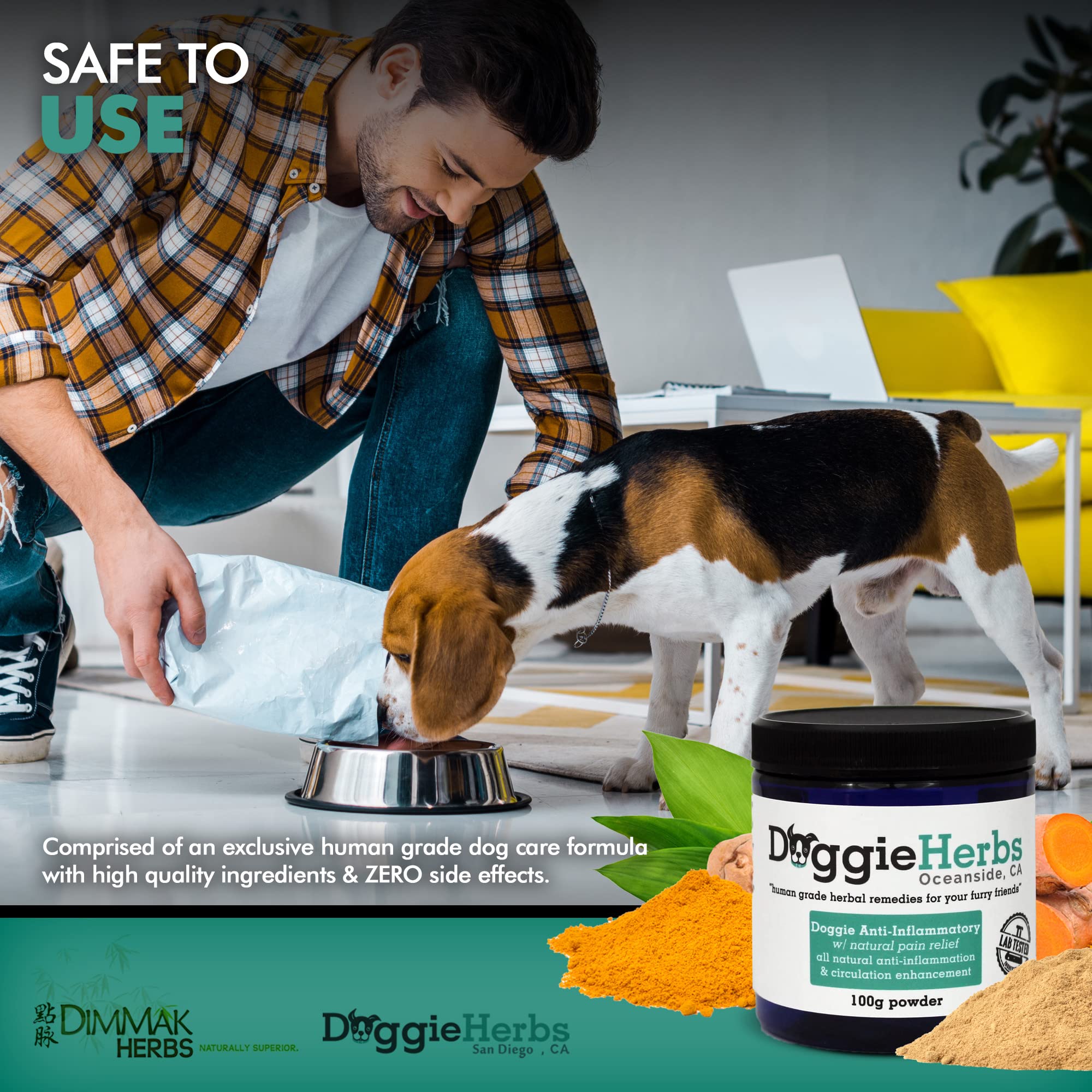 Anti-Inflammatory for Dogs w Turmeric (Curcumin) | Human Grade Dog Pain Relief, Arthritis Supplement - 100g by Doggie Herbs