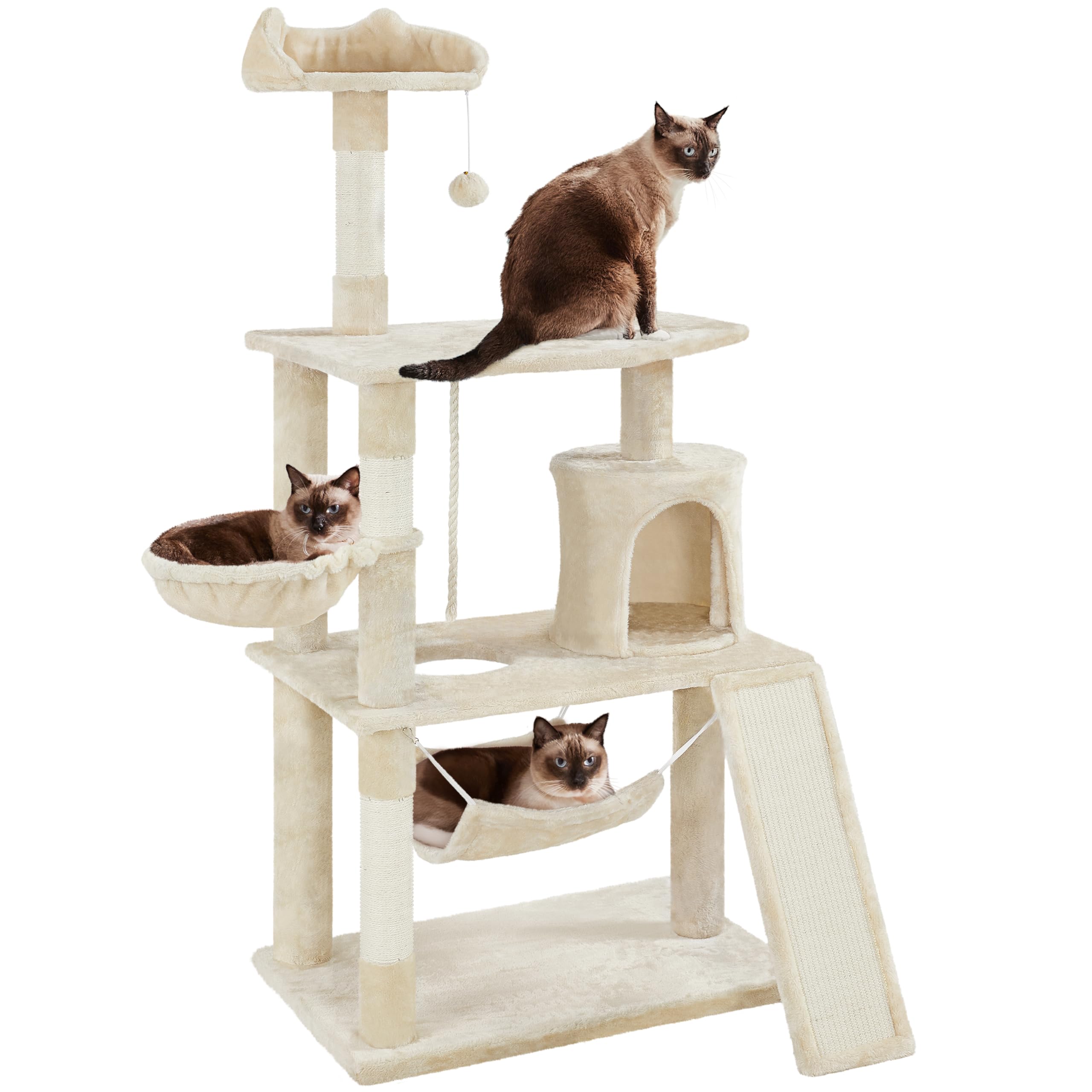 Yaheetech 63.5In Extra Large Cat Tree Condo With Sisal-Covered Scratching Post Plush Perch Hammock, Cat Tower Activity Center Ki