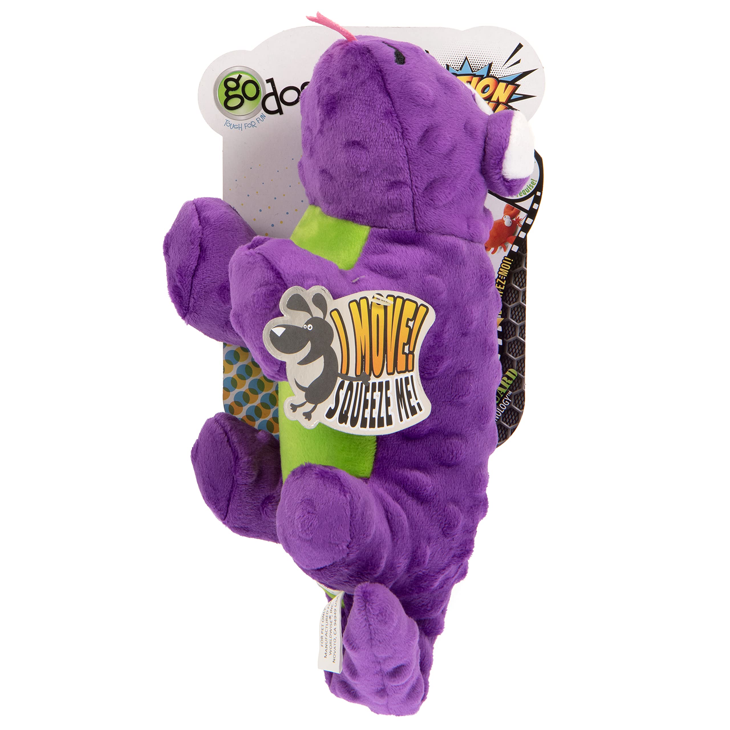 goDog Action Plush Lizard Animated Squeaky Dog Toy, Chew Guard Technology - Purple, One Size