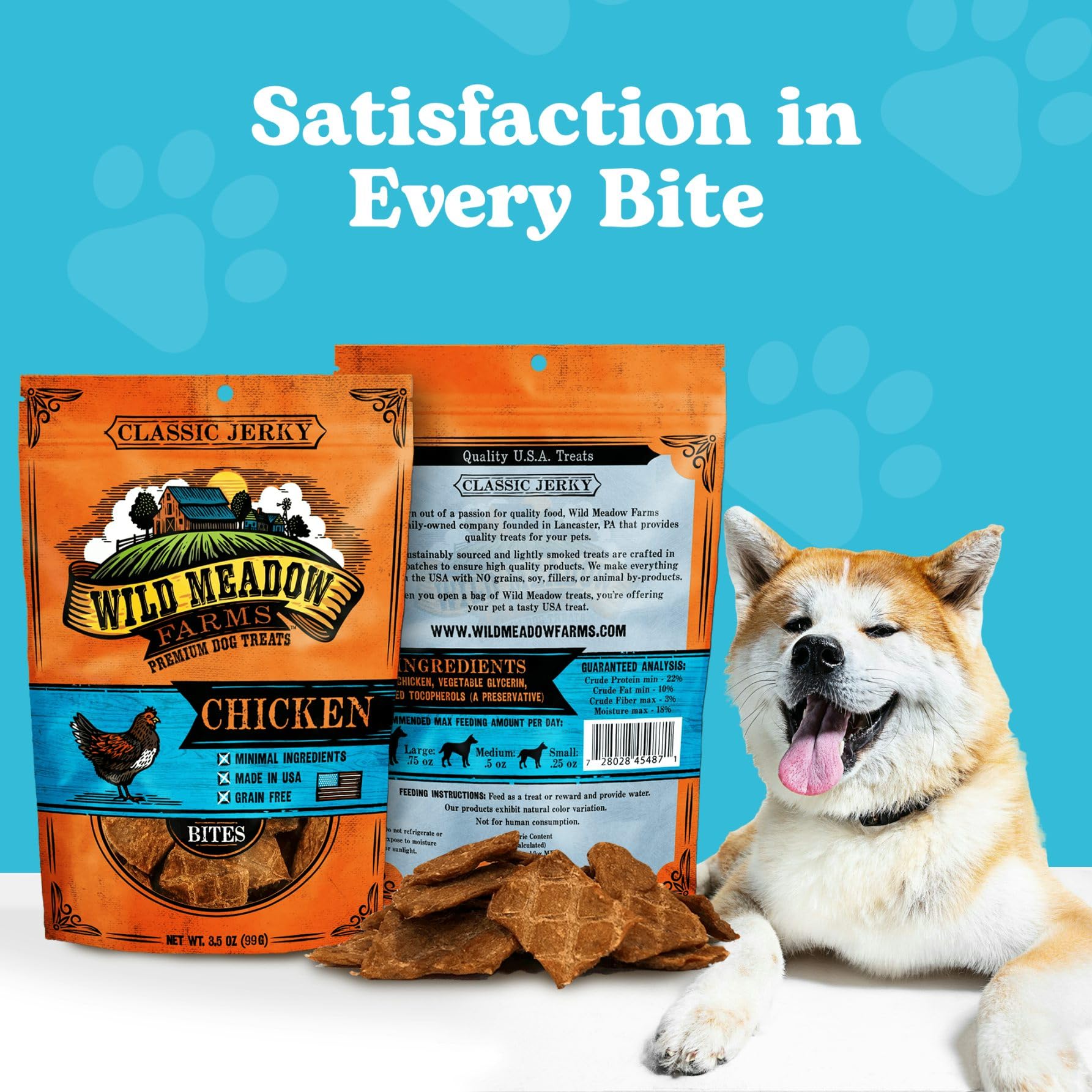Wild Meadow Farms - Classic Chicken Bites, Soft Jerky Treats for Dogs, Grain-Free & All-Natural, Ideal for Training, Portioning,