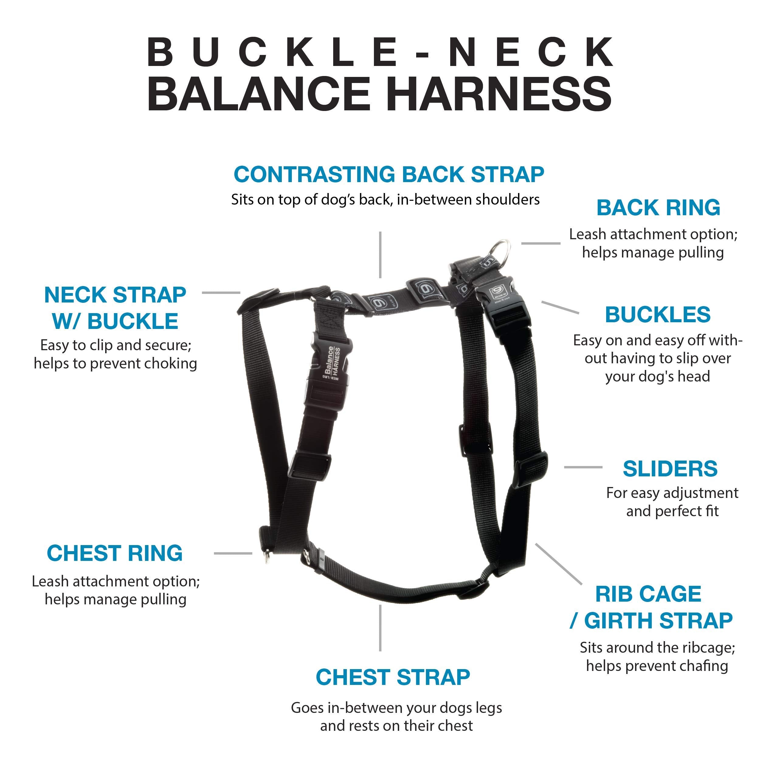 Blue-9 Pet Products No-Pull Balance Harness And Loose Leash Walking Set Dogs, Made In The Usa, Black, Medium/Large