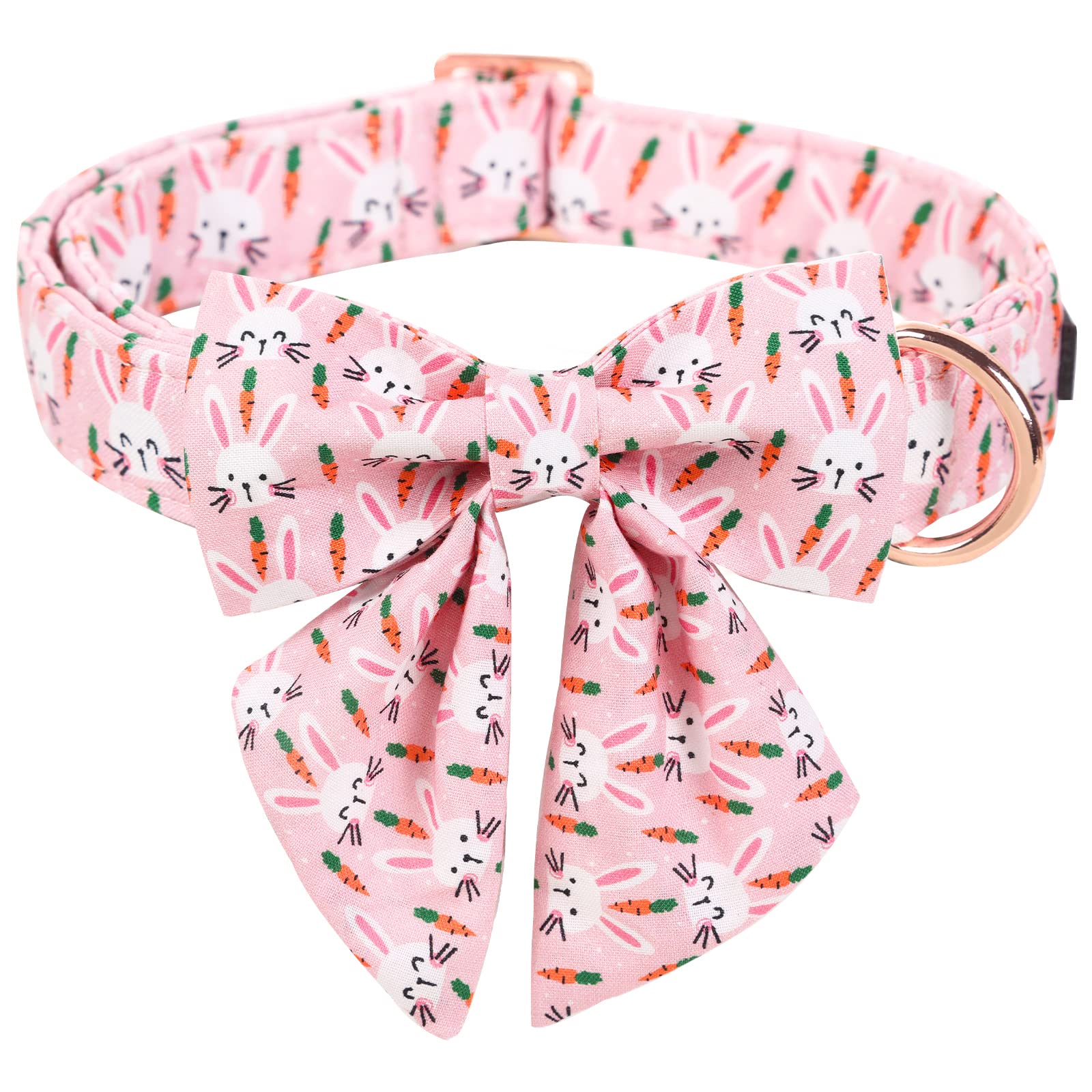 ARING PET Easter Dog Collar-Cute Rabbit Dog Collar with Sailor Bowtie, Cotton Adjustable Carrots Dog Collars with Metal Buckle