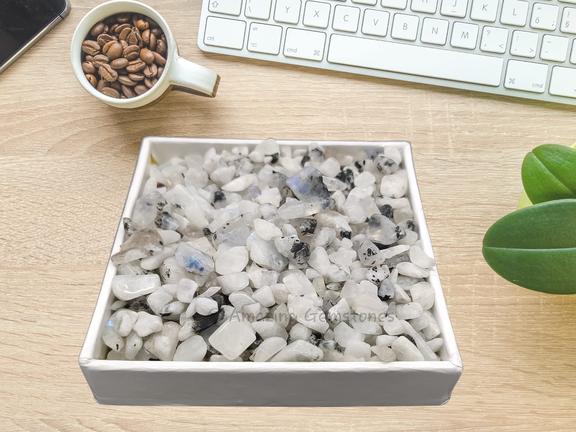 Rainbow Moonstone Crystal Chips Aquarium Gravel Rocks - Bulk Fish Tank Gravel, Small Tumbled Stone Chips and Tiny Crystals for D
