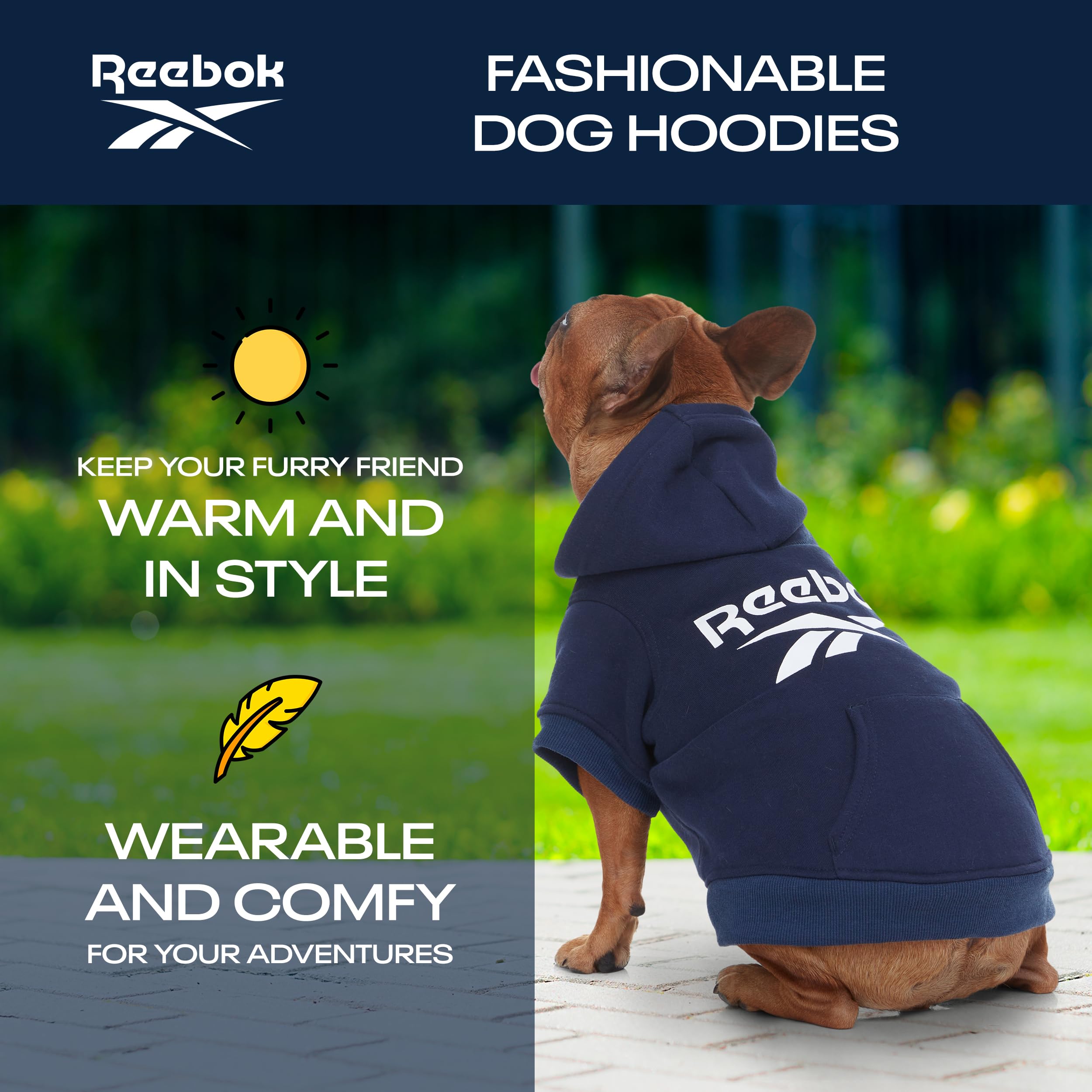 Reebok Dog Hoodie - Fleece Dog Sweater With Leash Hole, Cold Winter Sweatshirt For Small, Medium & Large Dogs, Perfect Cozy Warm