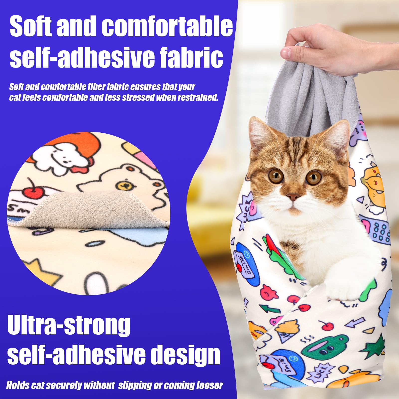 Xangnier Cat Grooming Wrap With Cat Nail Clippers -Self-Adhesive Cat Swaddle For Nail Clipping, Anti-Scratch & Anti-Escape Cat R