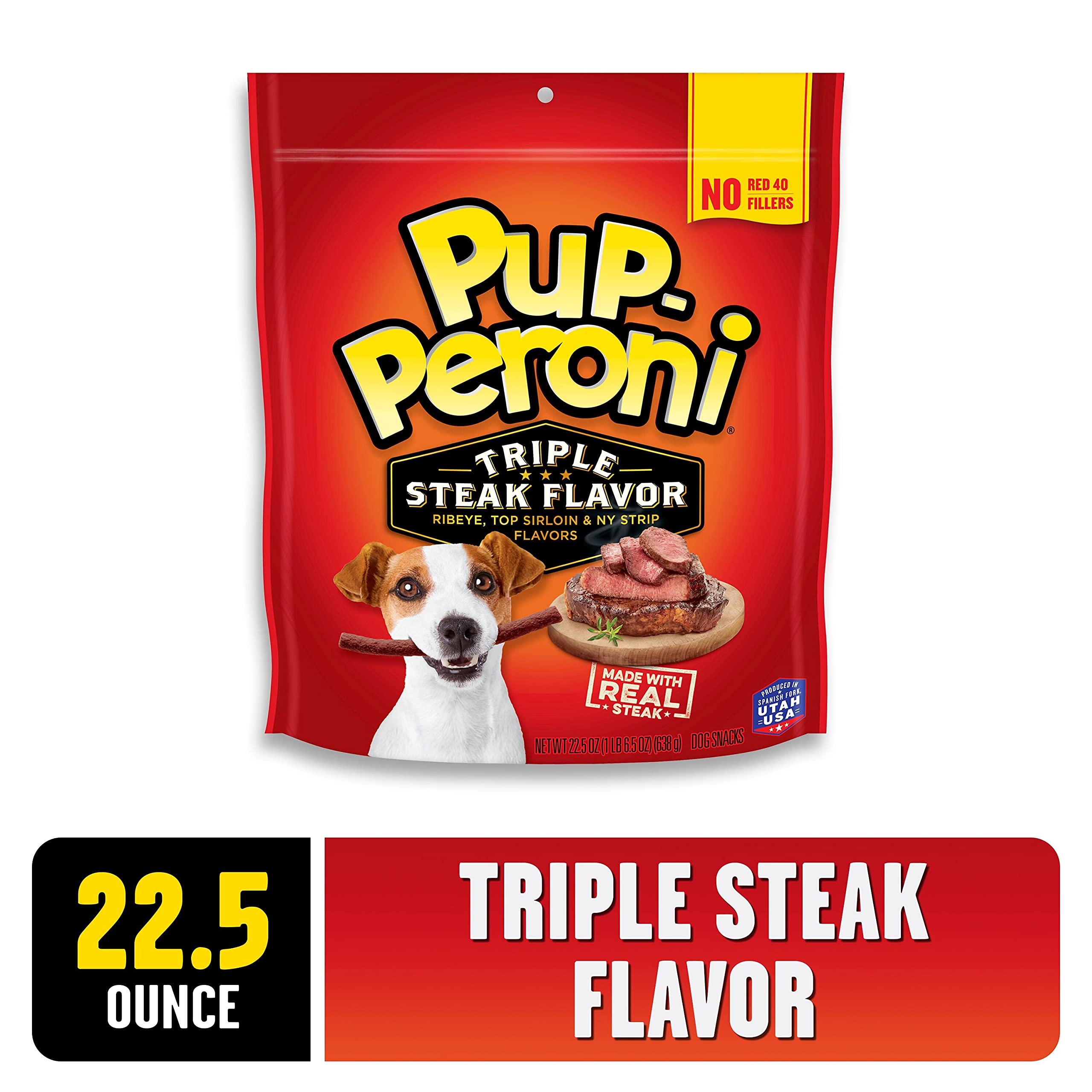 Pup-Peroni Dog Treats, Triple Steak Flavor, 22.5 Ounce, Ribeye, Top Sirloin, NY Strip Flavors