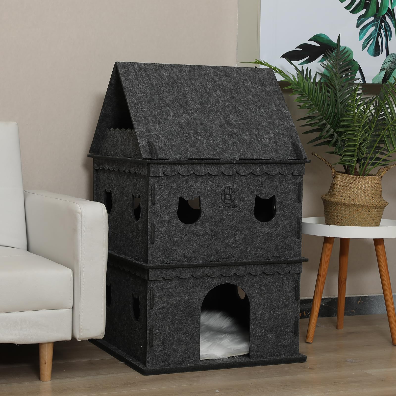 3-Storey Cat House For Indoor Cat Condos,Pet Cat Bed Hideaway Strong Castle For Multiple & Large Cats (3-Storey, 21.8''  21.8''
