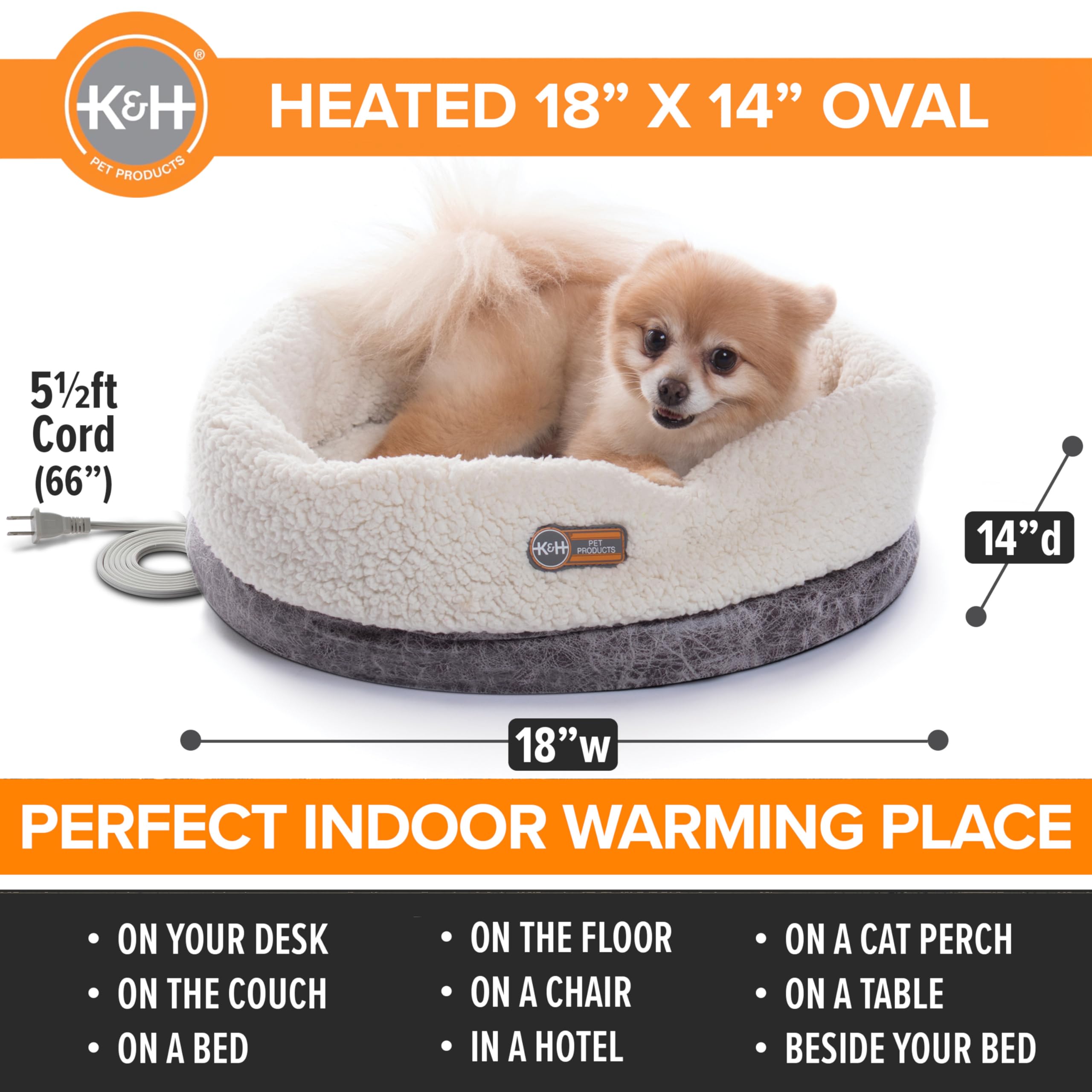 K&H Pet Products Heated Cat Bed Indoor, Thermo-Snuggle Cup Bomber Soft Heated Pet Bed for Large Indoor Cats and Small Dogs, Mach