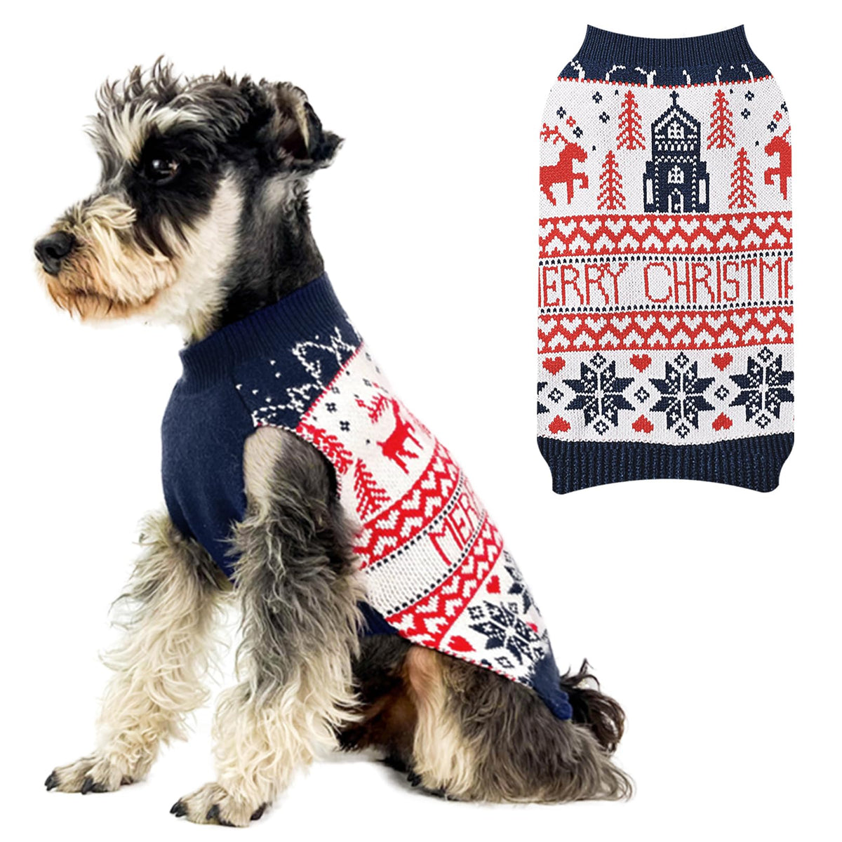 Christmas Sweater For Dogs:Turtleneck Knitted Dog Xmas Sweater With Reindeer Pattern, Holiday Theme Pet Clothes Winter Warm Chri
