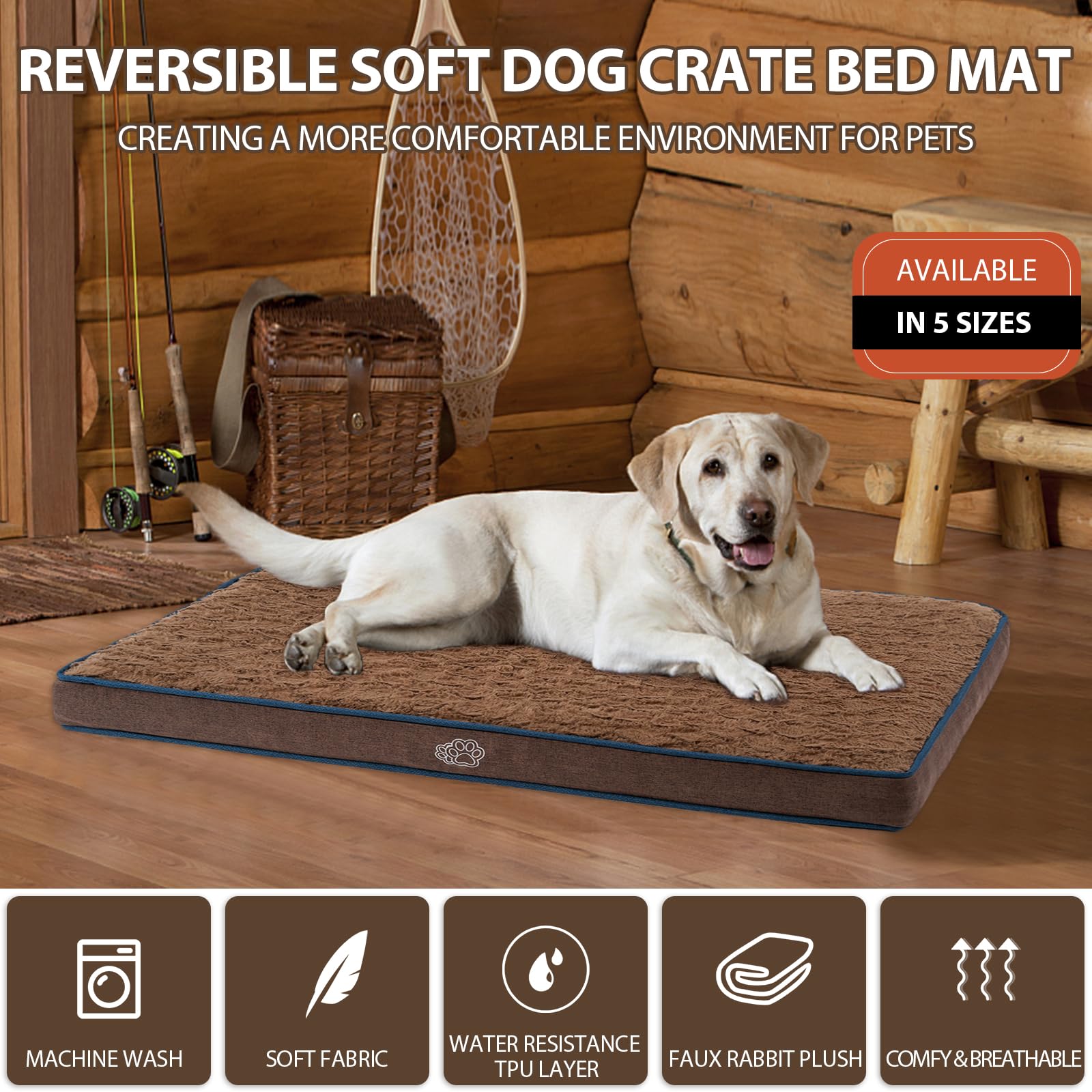 Empsign Dog Bed Mat 23 Inch Reversible Warm & Cool,Washable Dog Crate Bed With Egg Crate Foam Support, Pet Sleeping Mat For Larg
