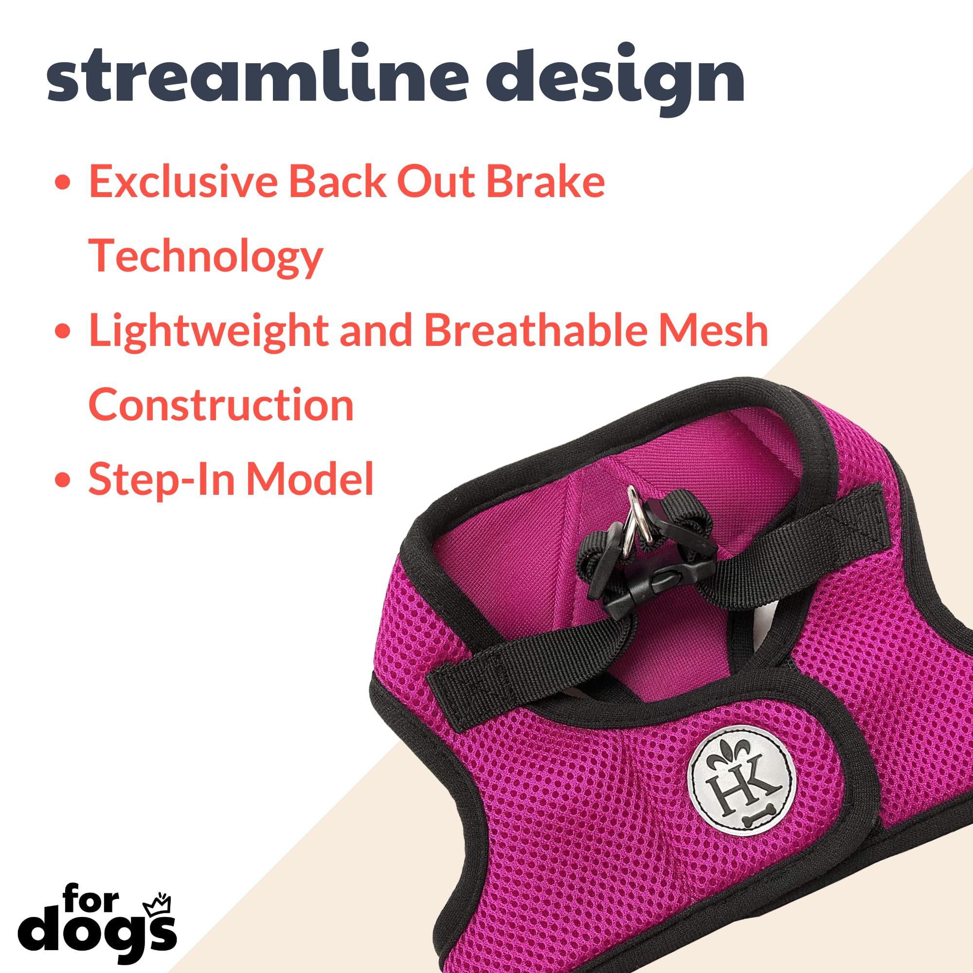 Huxley & Kent Hudson Walking & Training Harness - Raspberry (Medium, 15-22Lbs) - Easy Control Step-In Mesh Vest Harness With Ref