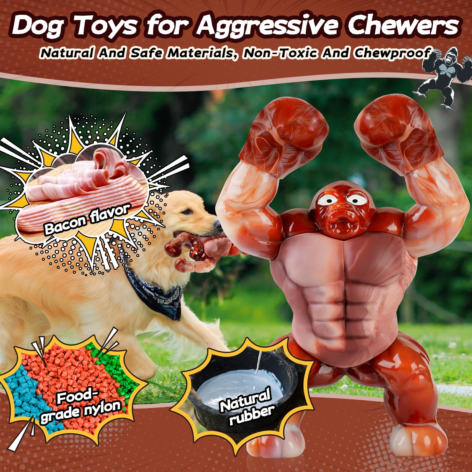 Tough Dog Toys For Aggressive Chewers - Indestructible Chew Toys For Medium & Large Dogs, Squeaky Toys To Keep Them Busy, Reduce