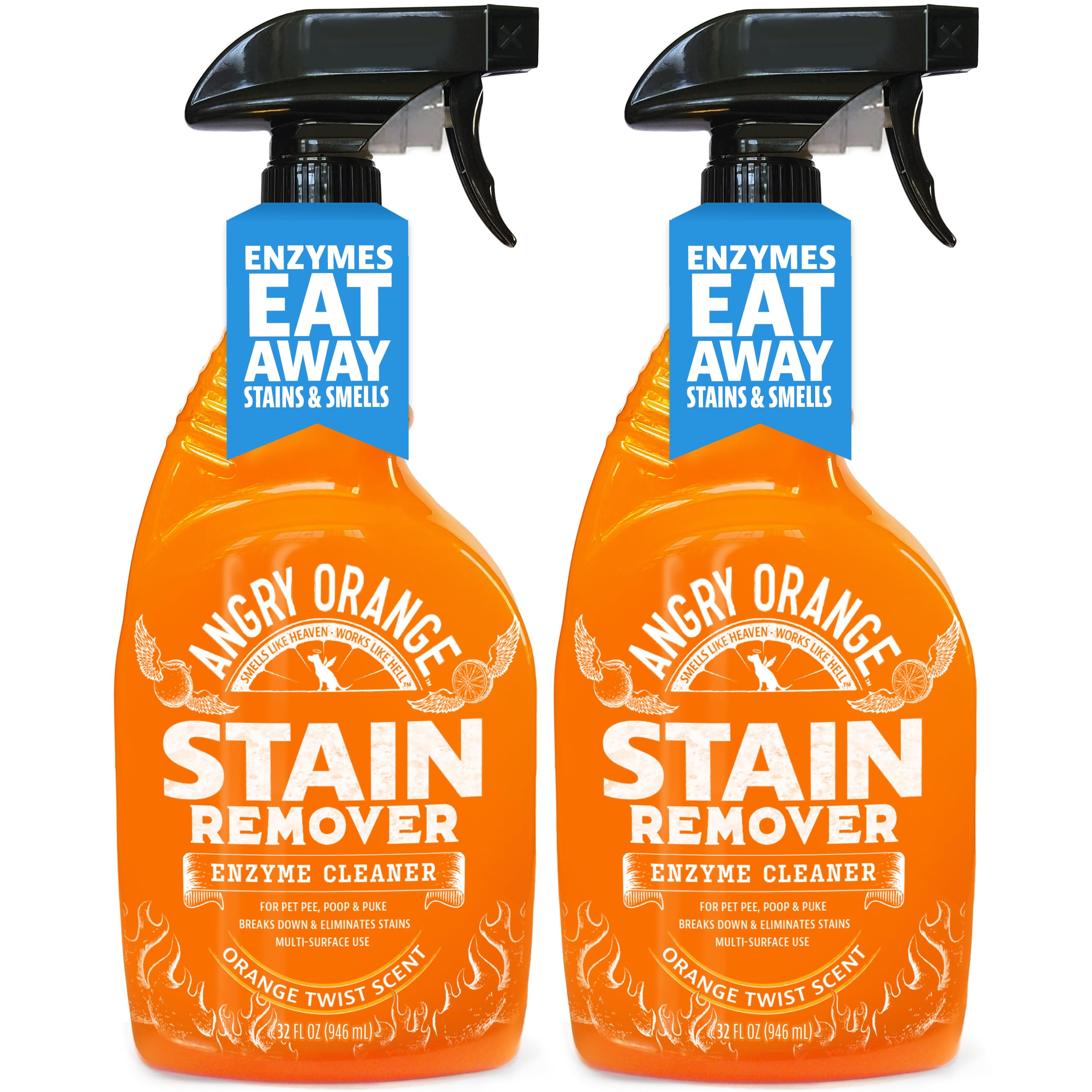 Angry Orange Pet Stain Remover For Dog Urine And Stains - Enzyme Cleaner - Citrus - Value 2 Pack