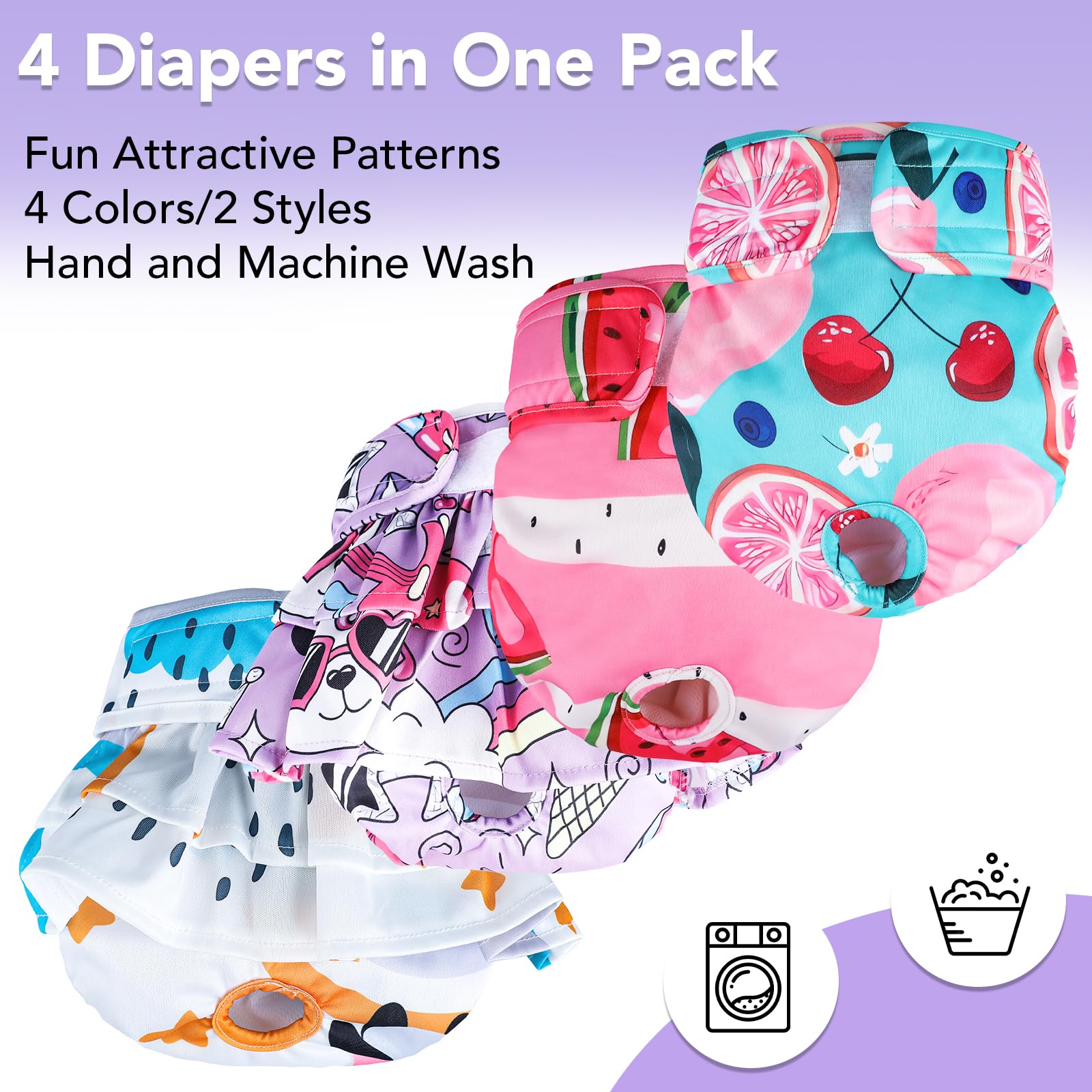 Xpcare Reusable Dog Diapers - 4 Pack Absorbent, Leak-Proof For Female Dogs (X-Small)
