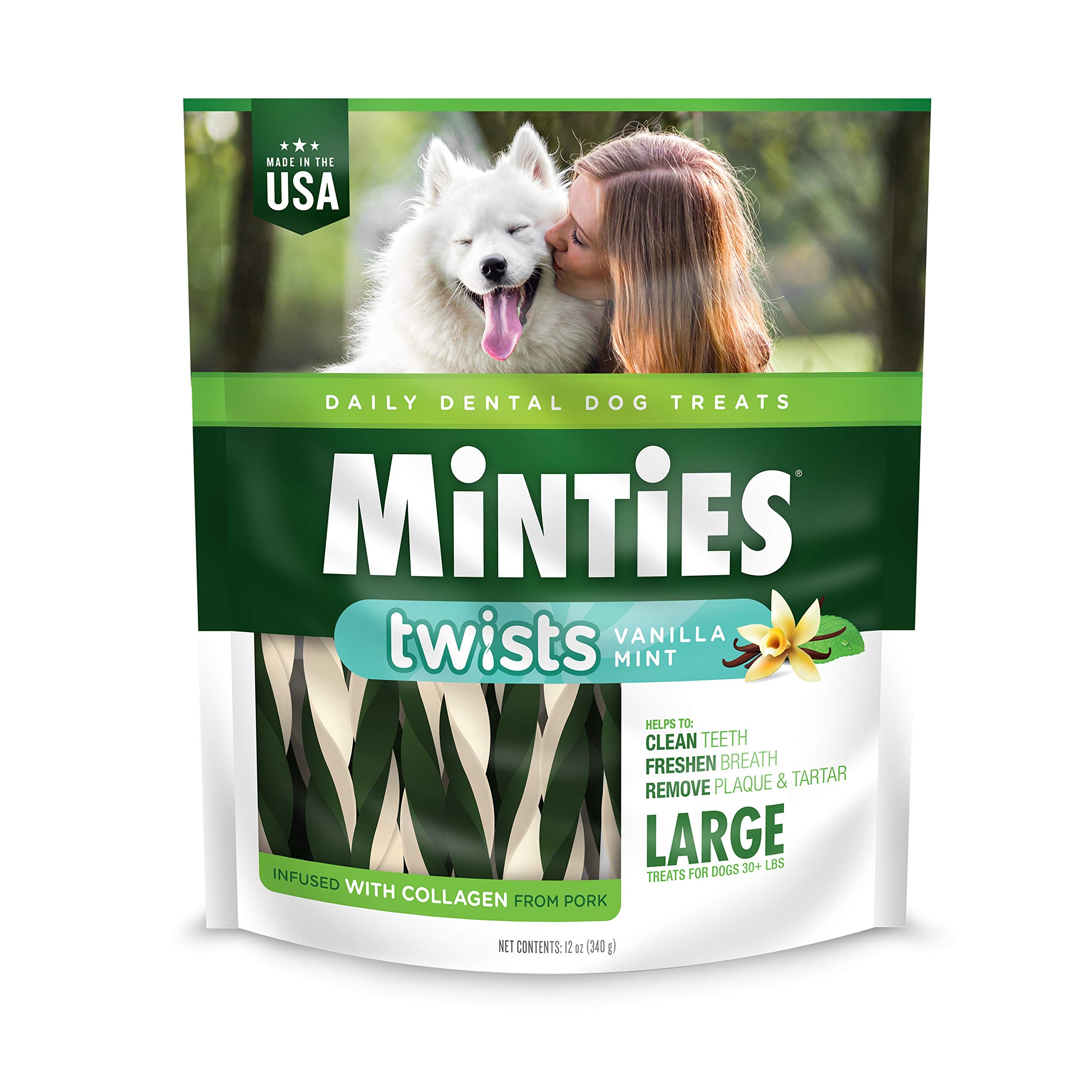 Minties Twists VetIQ Dog Dental Bone Treats, Dental Chews for Medium/Large Dogs (Over 40 Lbs), 20 Count