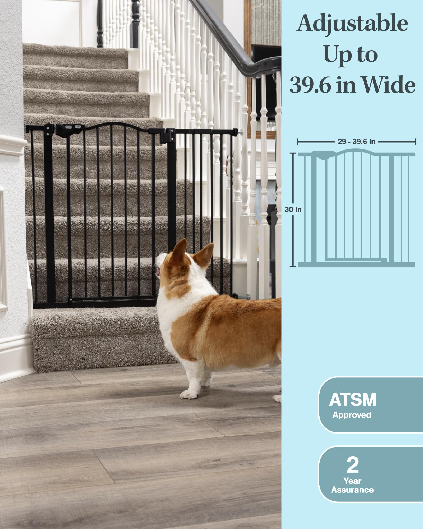 Innotruth 29-39.6” Baby Gate For Stairs & Doorways, 30' Tall Pressure Mount Pet Gates, Easy Step Auto Close Both Sides Walk Thru Child Gate, Dual-Lock Safety Design And One-Hand Operation, Black