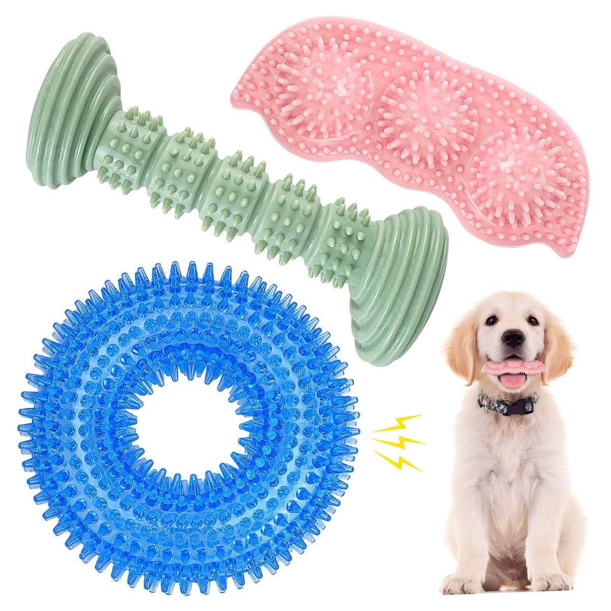 Enzzroa Dog Chew Toys For Puppy Teething, 3Pack 2-8 Months Puppies Teething Toys Soft & Durable Puppy Toys For Cleaning Teeth An
