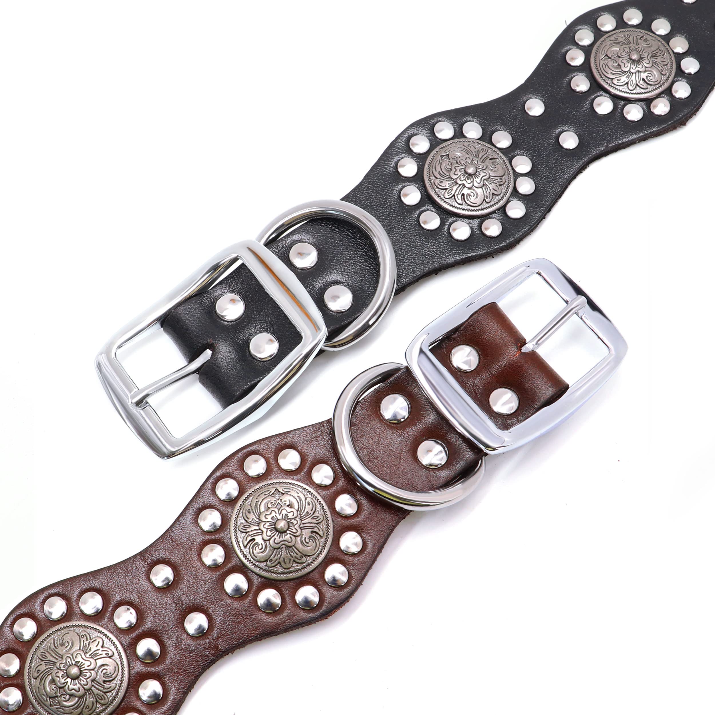 Pet Artist Genuine Leather Dog Collar,Unique Design & Sturdy Leather,Heavy Duty Dog Collar,Fit For Rottweiler Pitbull Medium&Large Dogs,Black,L