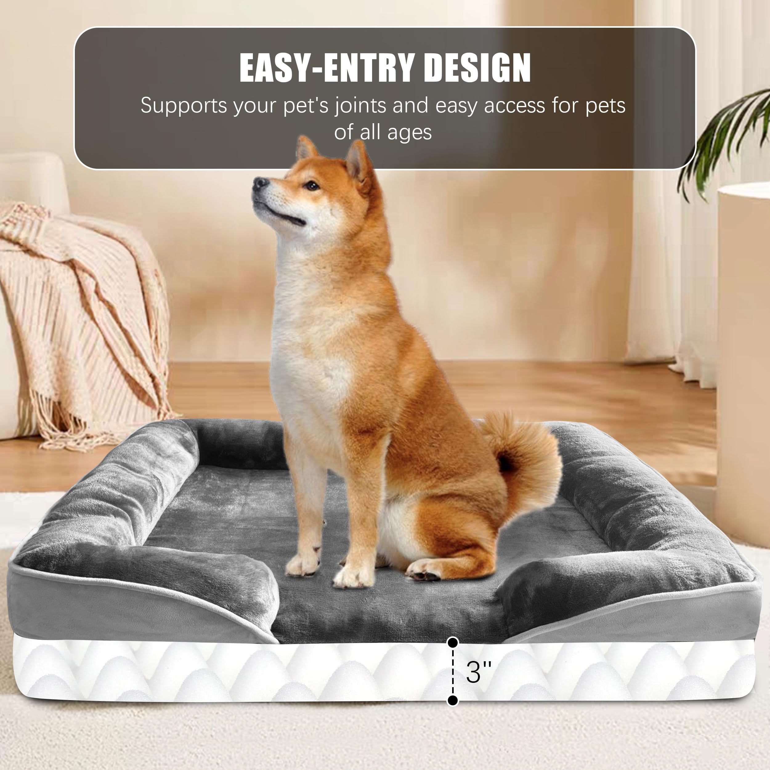 Spotted Play Orthopedic Dog Bed With Sides - Dog Sofa Beds For Large Dogs, Supportive Foam Pet Couch Bed With Washable Removable