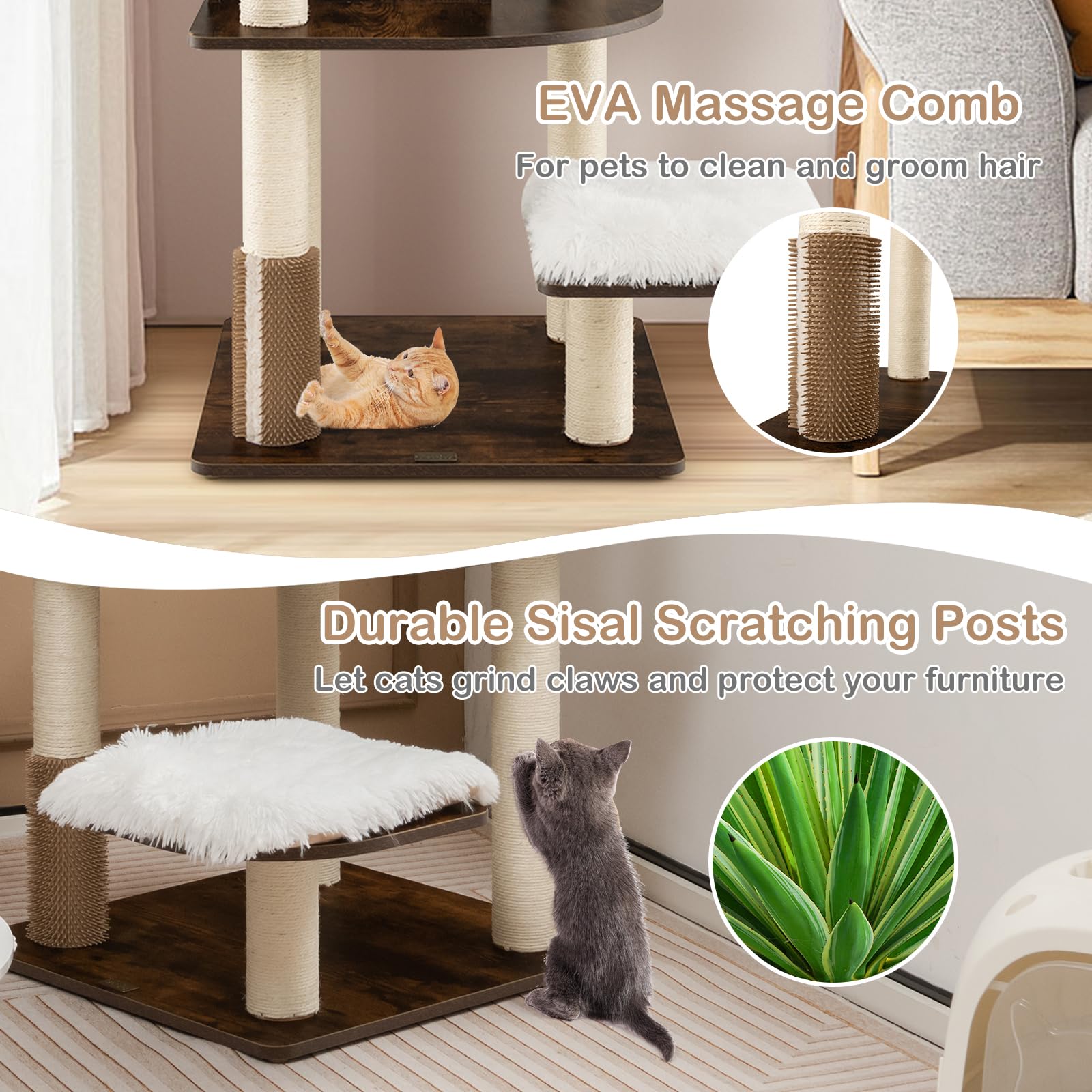 Petsite Tall Cat Tree For Indoor Cats, 71 Inches Multi-Level Modern Cat Tower With Plush Perch, Cozy Condo, Platforms, Sisal Scr