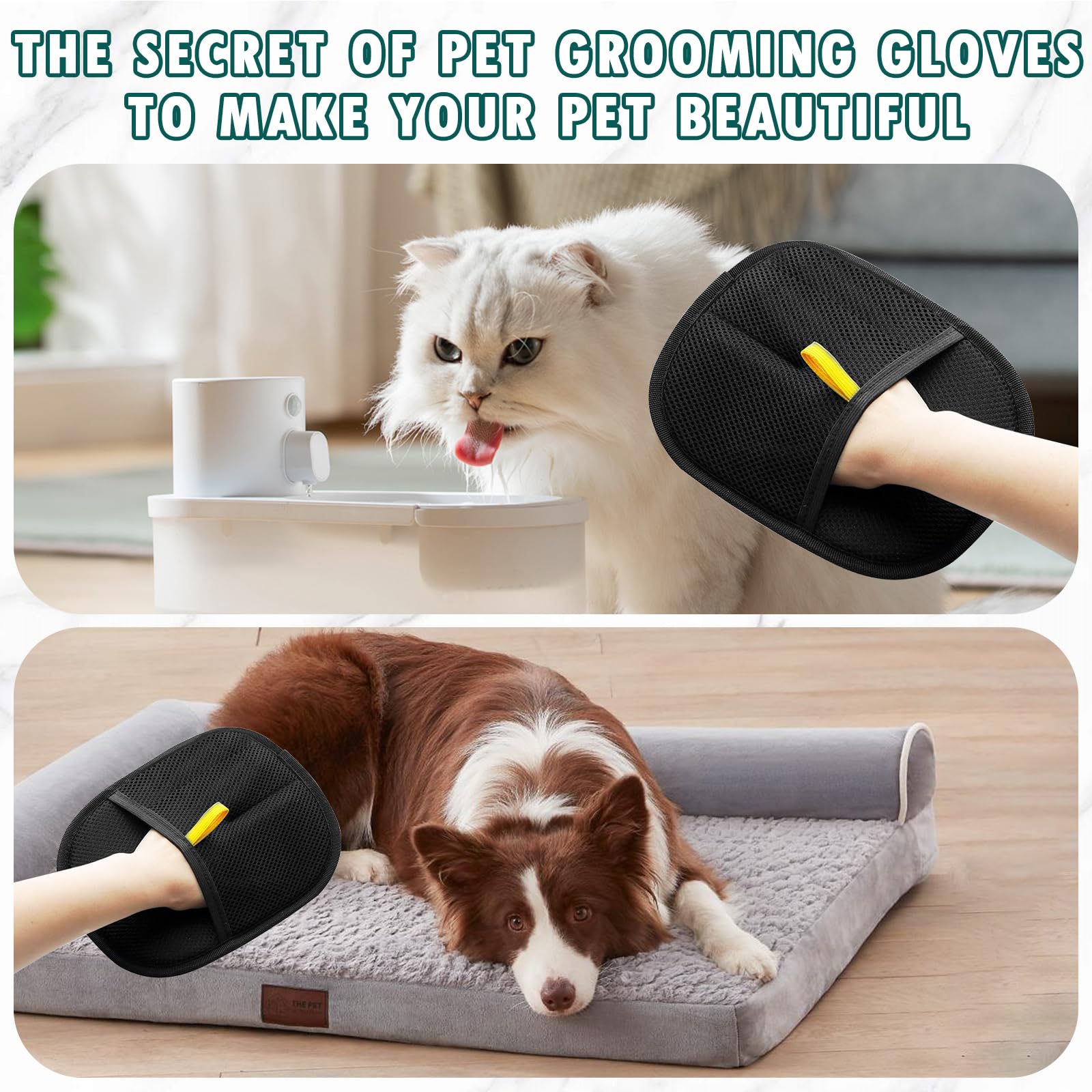 Aerbee Double-Sided Grooming Gloves For Pets, Static Removal Gloves For Dog Hair, Sueean Grooming Gloves For Cats, Reusable Pet
