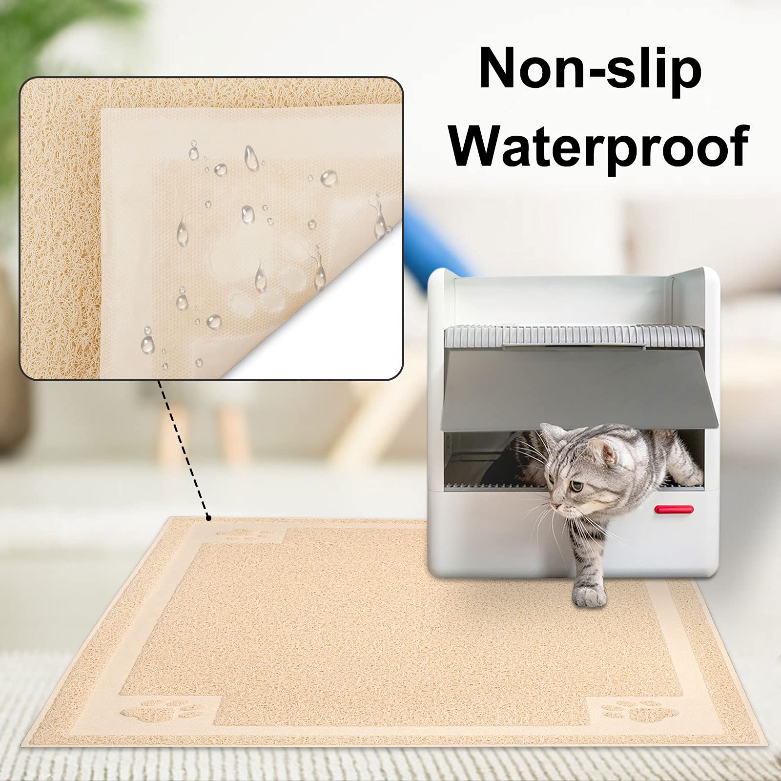 Upsky Large Cat Litter Mat Trapper 35'?3' Traps Litter From Box And Paws Scatter Control For Litter Box Soft On Sensitive Kitty Paws Easy To Clean Durable (Beige)