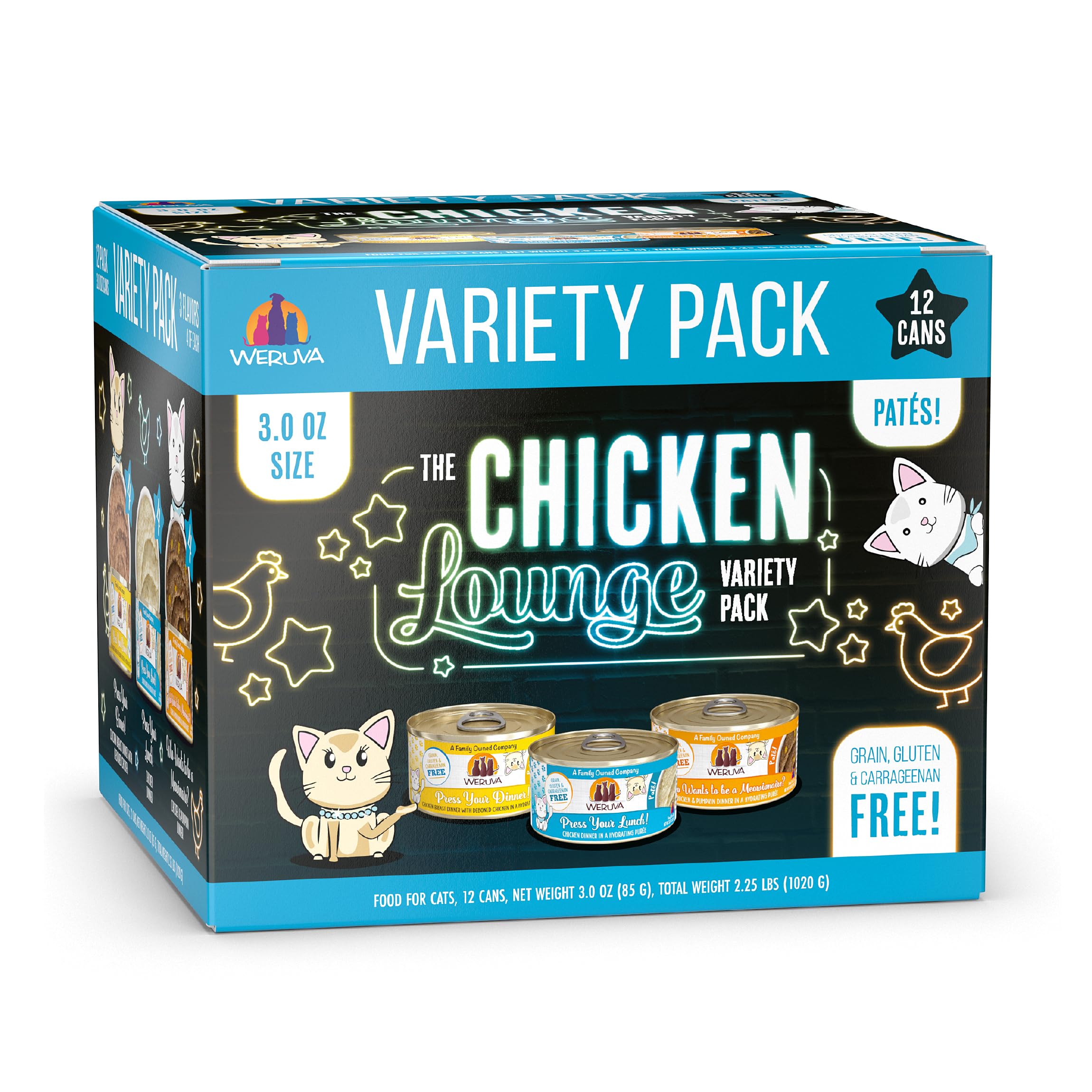 Weruva Wet Cat Food, The Chicken Lounge Pat   Variety Pack, 3oz Can, Pack of 12