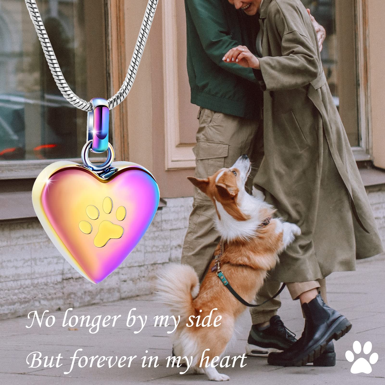 Zeqingjw Pet Cremation Jewelry - Paw Print & Heart Urn Pendant Necklace Memorial Keepsake For Dog'S & Cat'S Ashes (Colorful-1)
