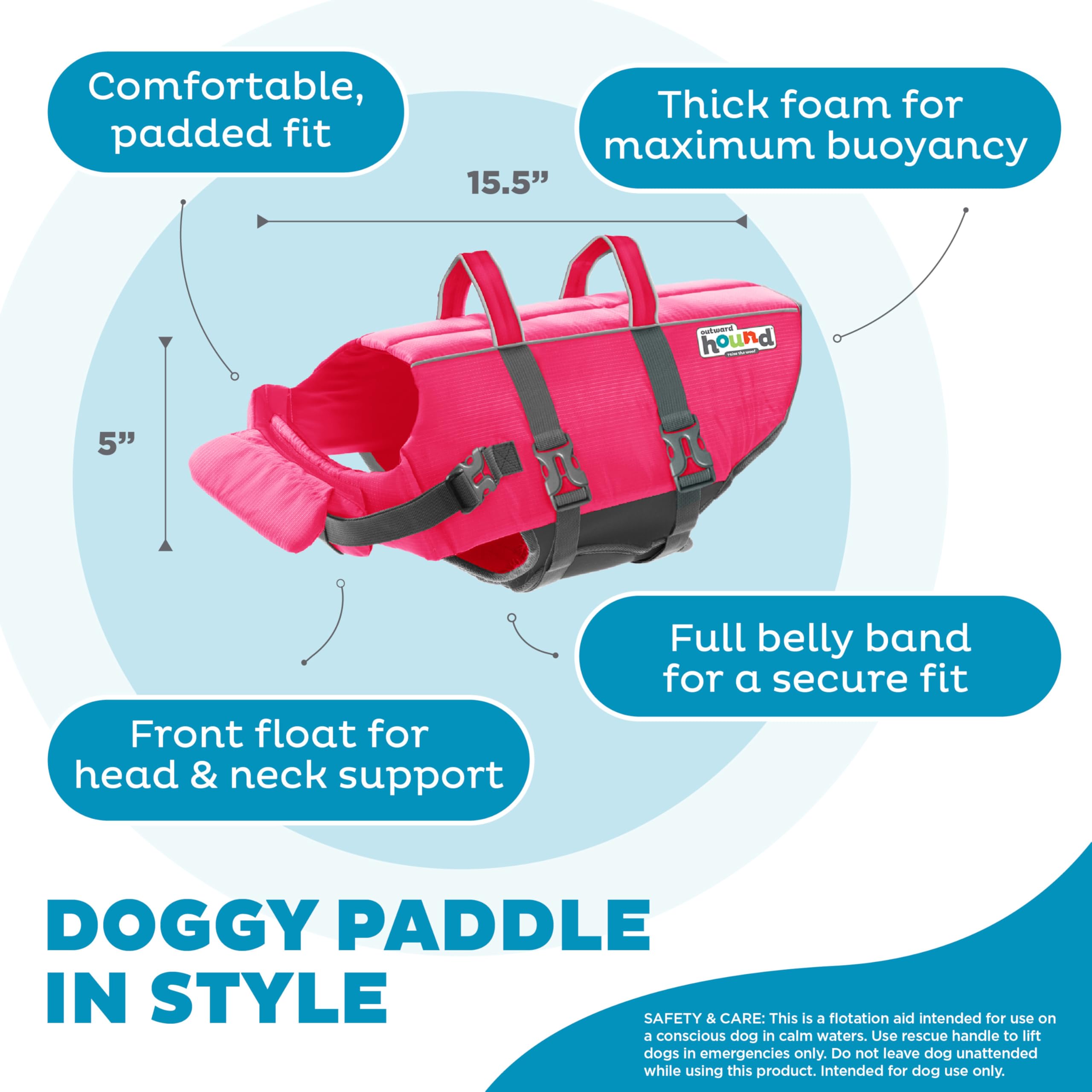 Outward Hound Granby Splash Dog Life Jacket, High-Buoyancy Dog Life Vest For Swimming, Boating, And Water Safety, Medium, Pink