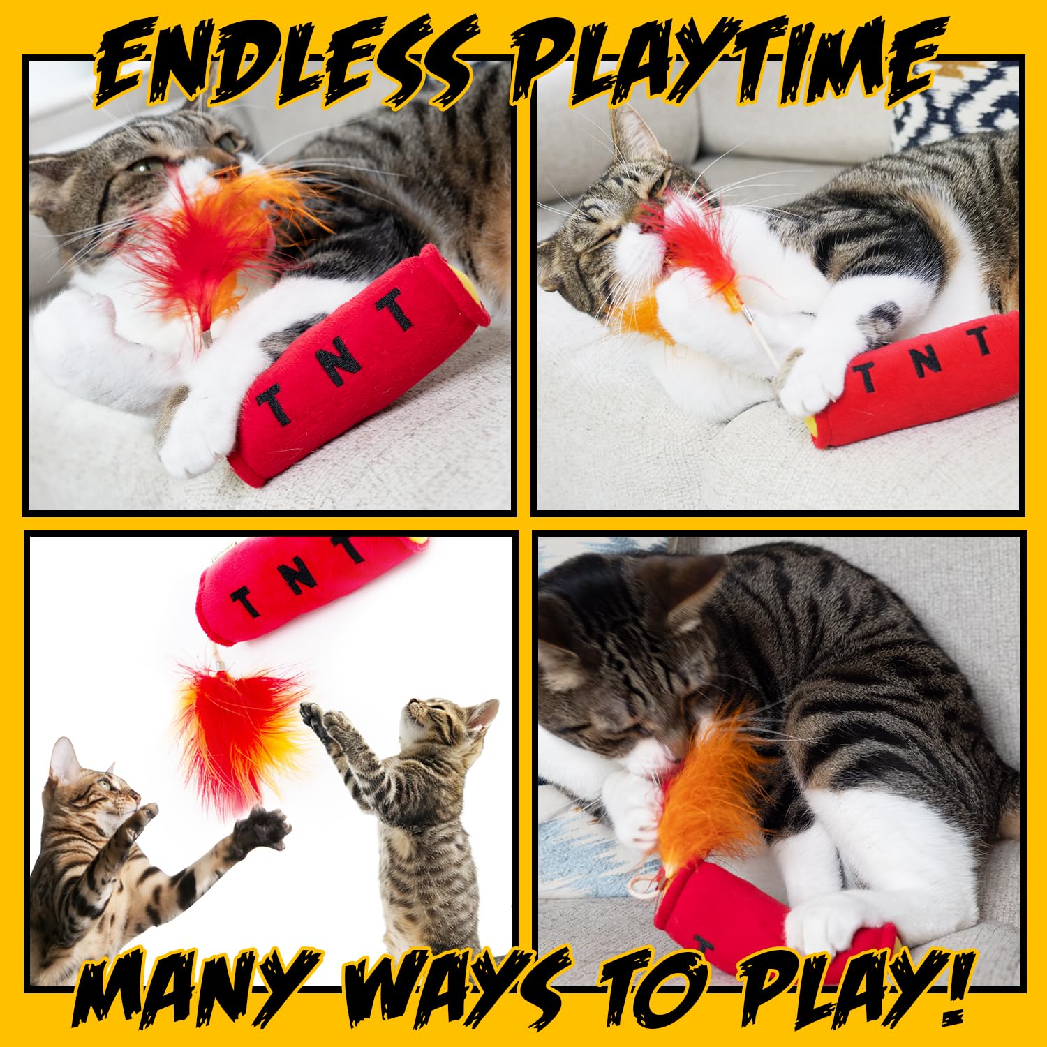 Cat Toys Tnt, Cat Toys For Indoor Cats, Kitten Toys, Catnip Toys For Cats Of All Breeds With Dangle Feathers And Jingle Sound -