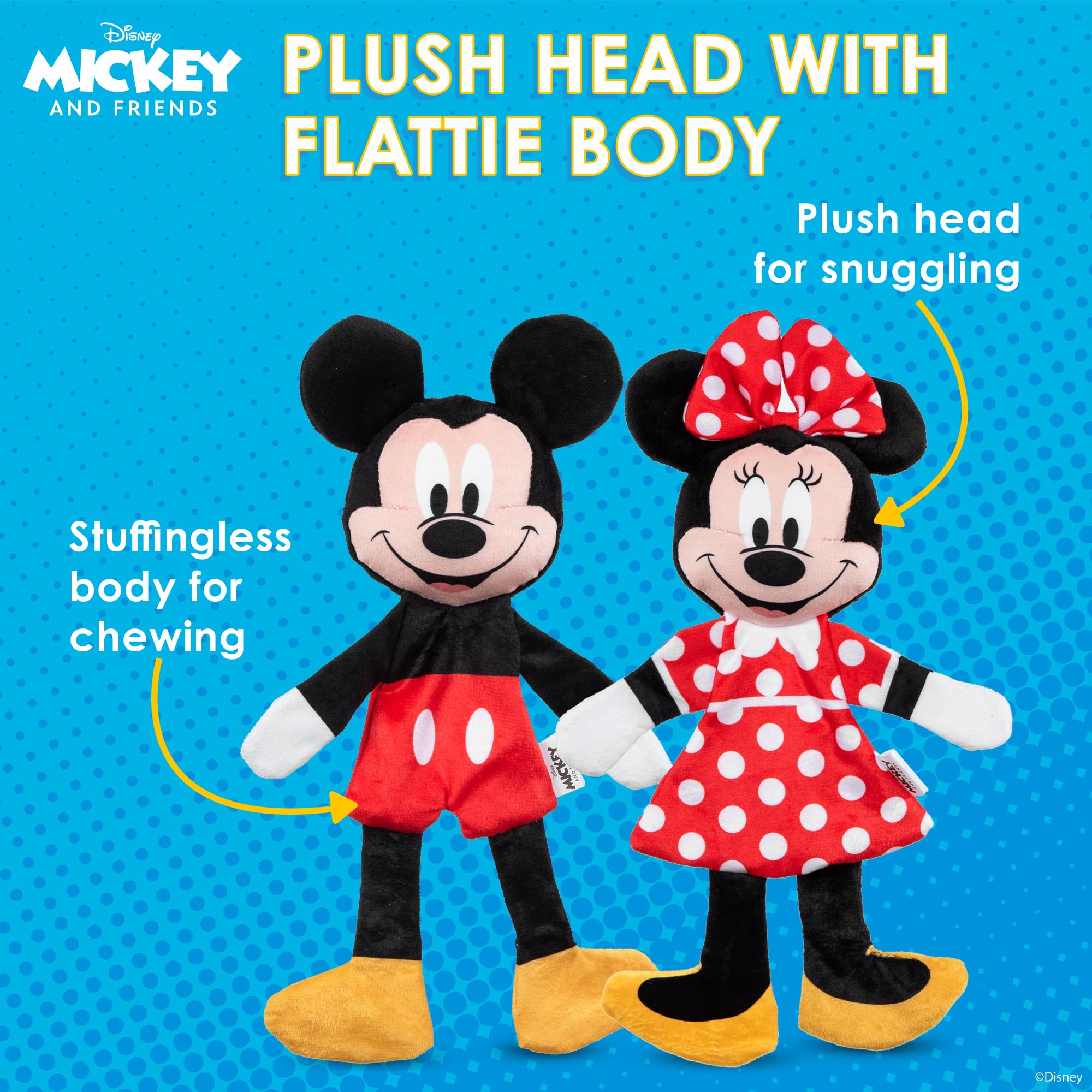 Disney For Pets Mickey Mouse & Minnie Mouse Plush Squeaker With Crinkle Flattie Body Dog Toy Set Dog Toys | Plush Squeaker Toy F