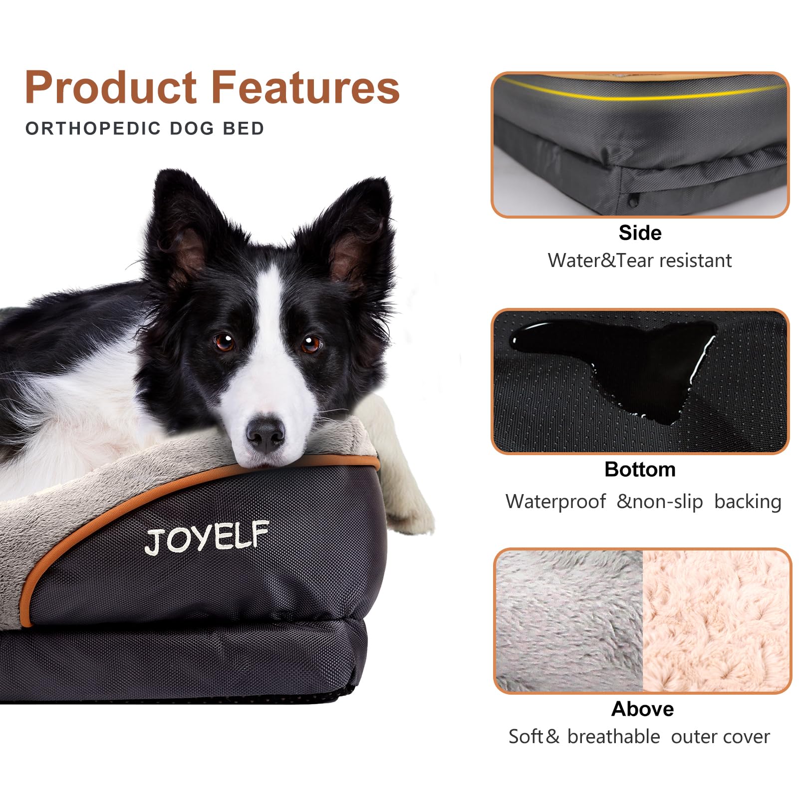 Joyelf X-Large Memory Foam Dog Bed - Orthopedic & Removable Washable Cover Dog Sleeper For Large Dogs