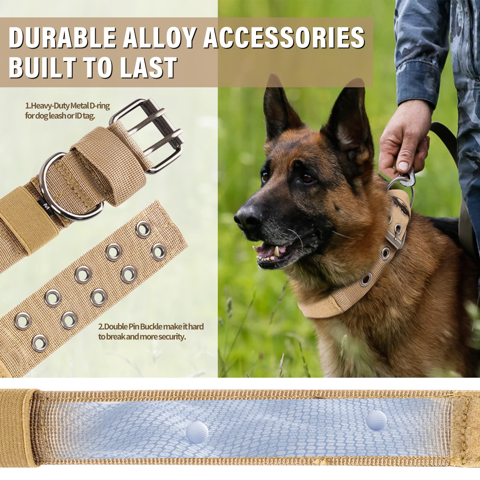Heavy Duty Tactical Thick Dog Collar With Paracord Survival Bracelet, Metal Buckle And Patches - Suitable For German Shepherd, P