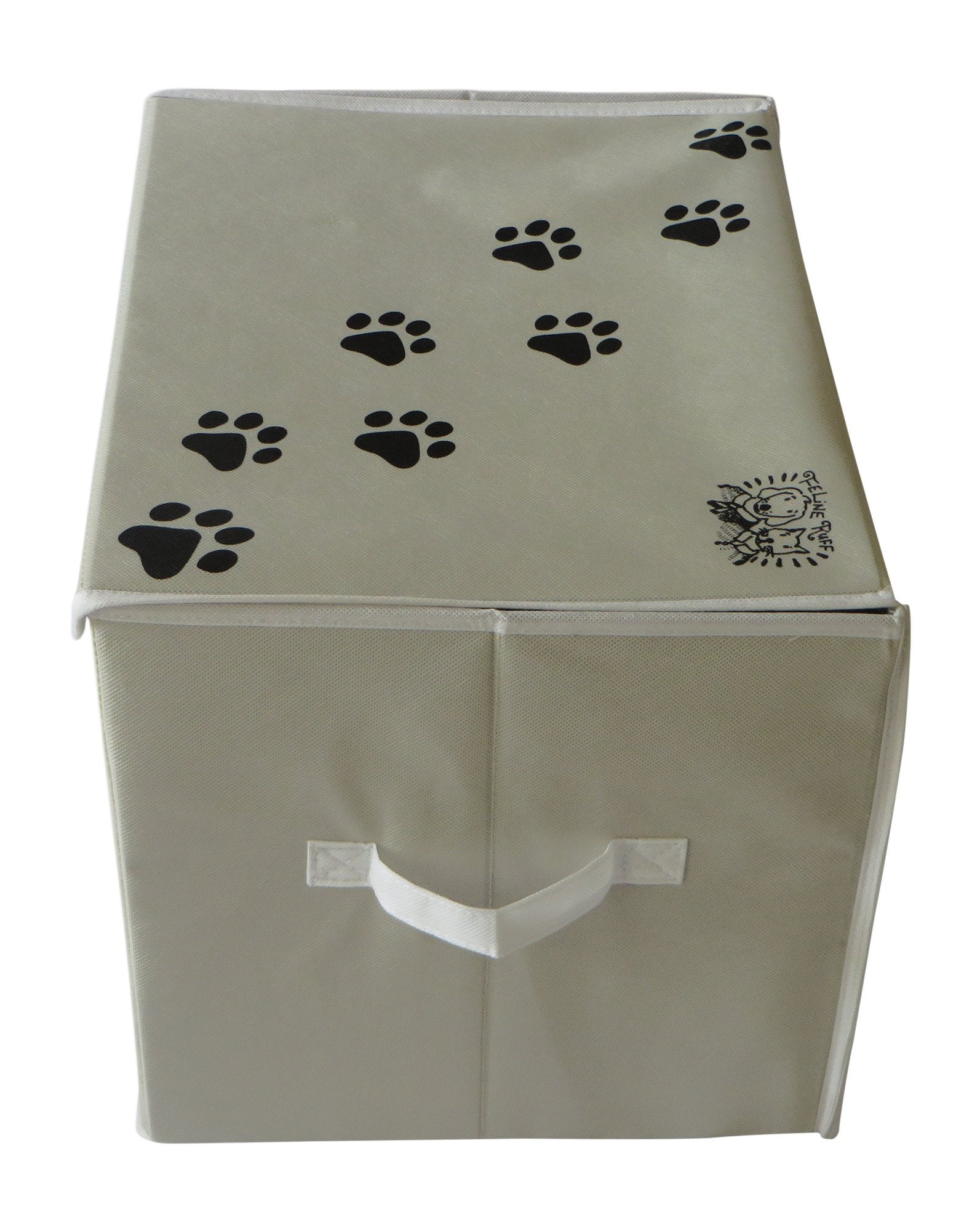 Feline Ruff Large Dog Toys Storage Box. 16' X 12' Inch Pet Toy Storage Basket With Lid. Perfect Collapsible Canvas Bin For Cat Toys And Accessories Too! (Tan)