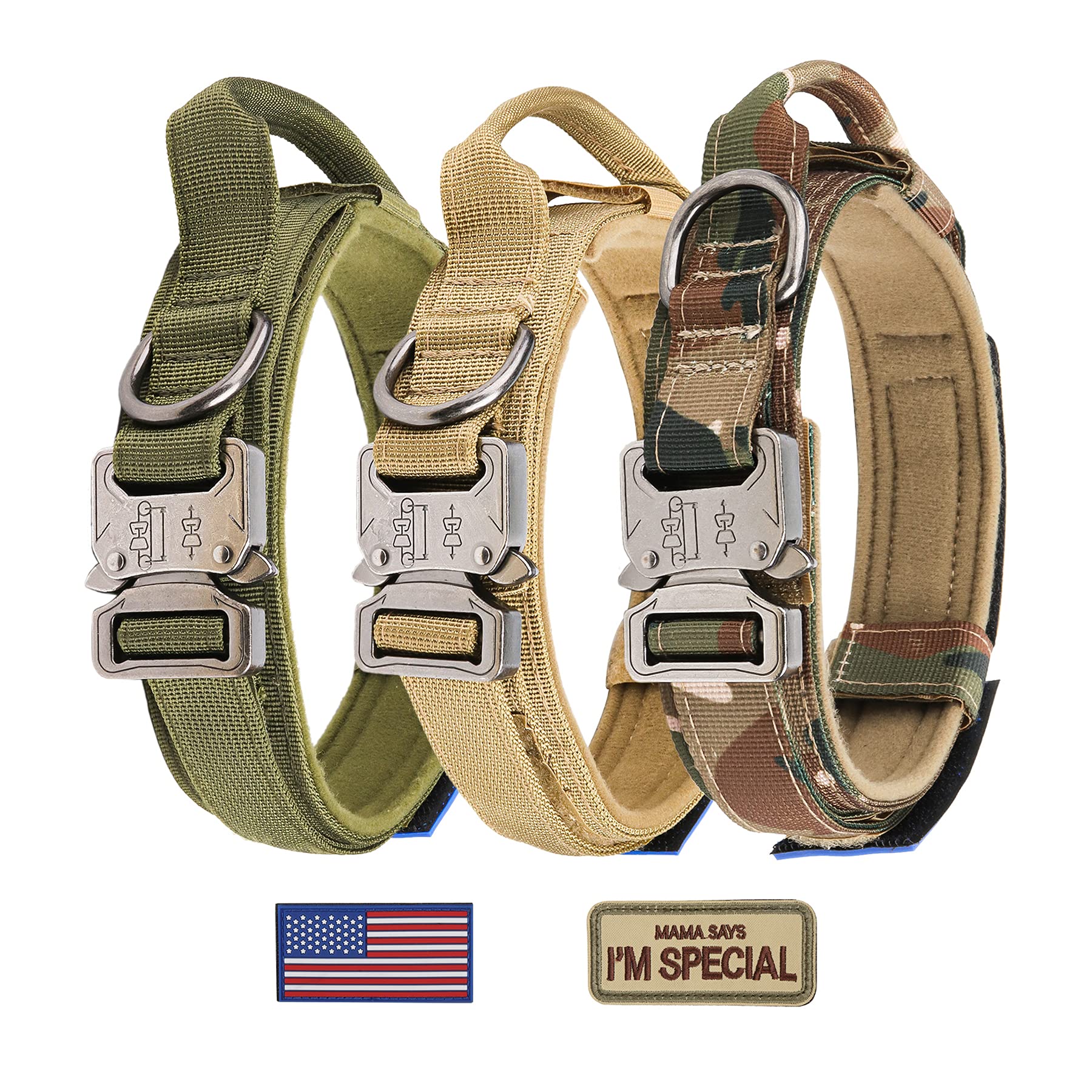 Tactical Dog Collar - Kcucop Military Dog Collar With 2 Patches 1.5'' Width Thick With Handle K9 Collar Dog Collars Adjustable H