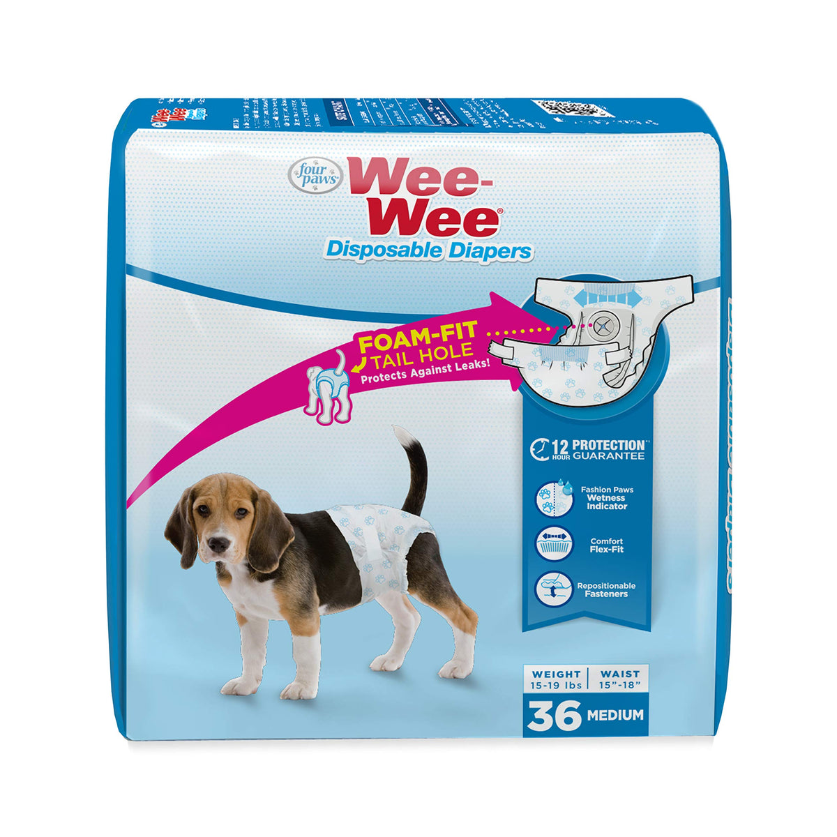 Four Paws Wee-Wee Super Absorbent Disposable Adjustable Dog Potty Training Diapers, Leak-Proof Protection For Puppies And Medium Dogs, Extra Small, 36 Count