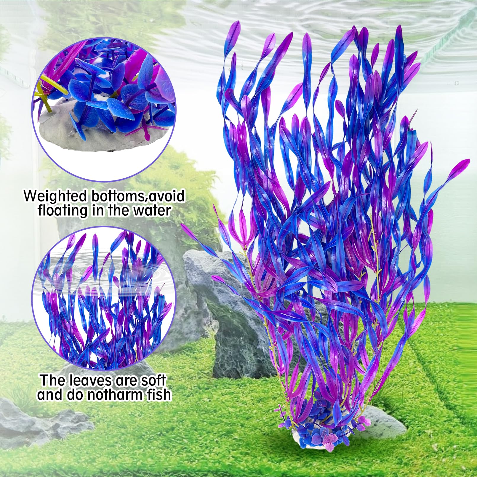 Hamiledyi Tall Aquarium Plants 23 Inches - Fish Tank Decorations, Artificial Green Water Plants Grass Cluster, Soft Plastic Fake
