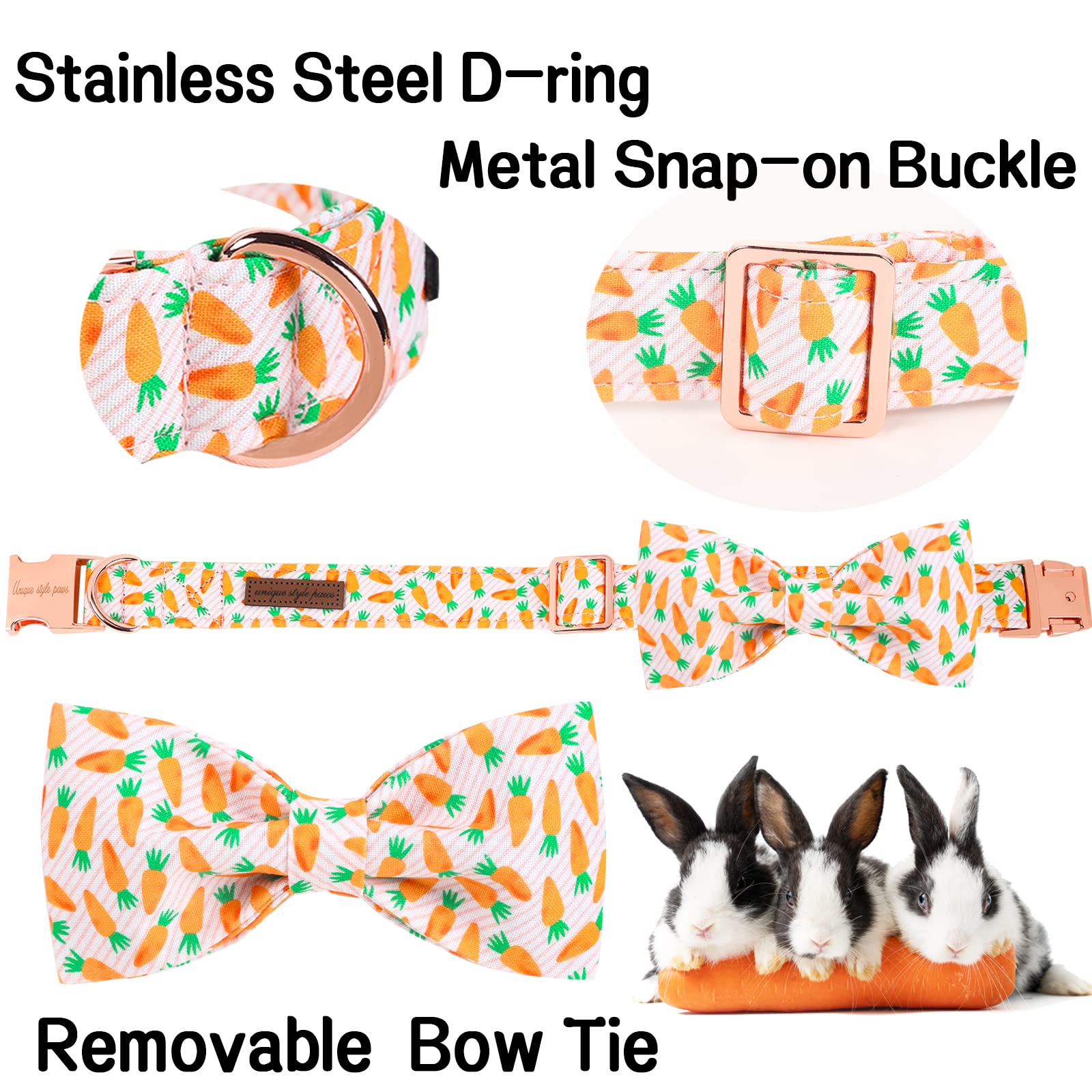 Unique Style Paws Easter Day Dog Collar With Bow Tie Blue Pink Grid Puppy Collar For Small Medium Large Boys Girls-Xl