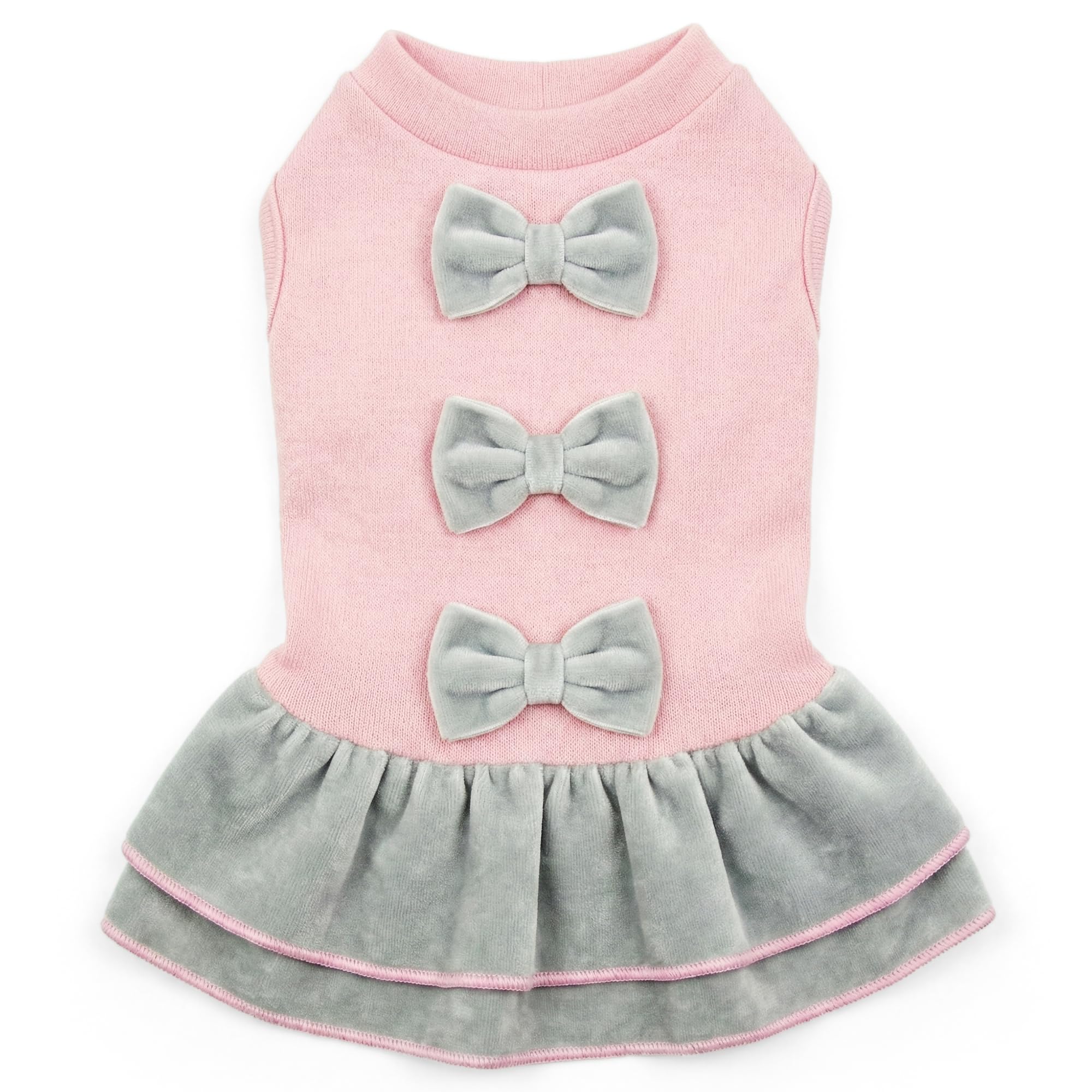Parisian Pet Dog Sweater Dress - Winter Girl Dog Clothes - Stylish Pink Bows Dog Dress - Lightweight Dog Fall Dress - Dog Outfit