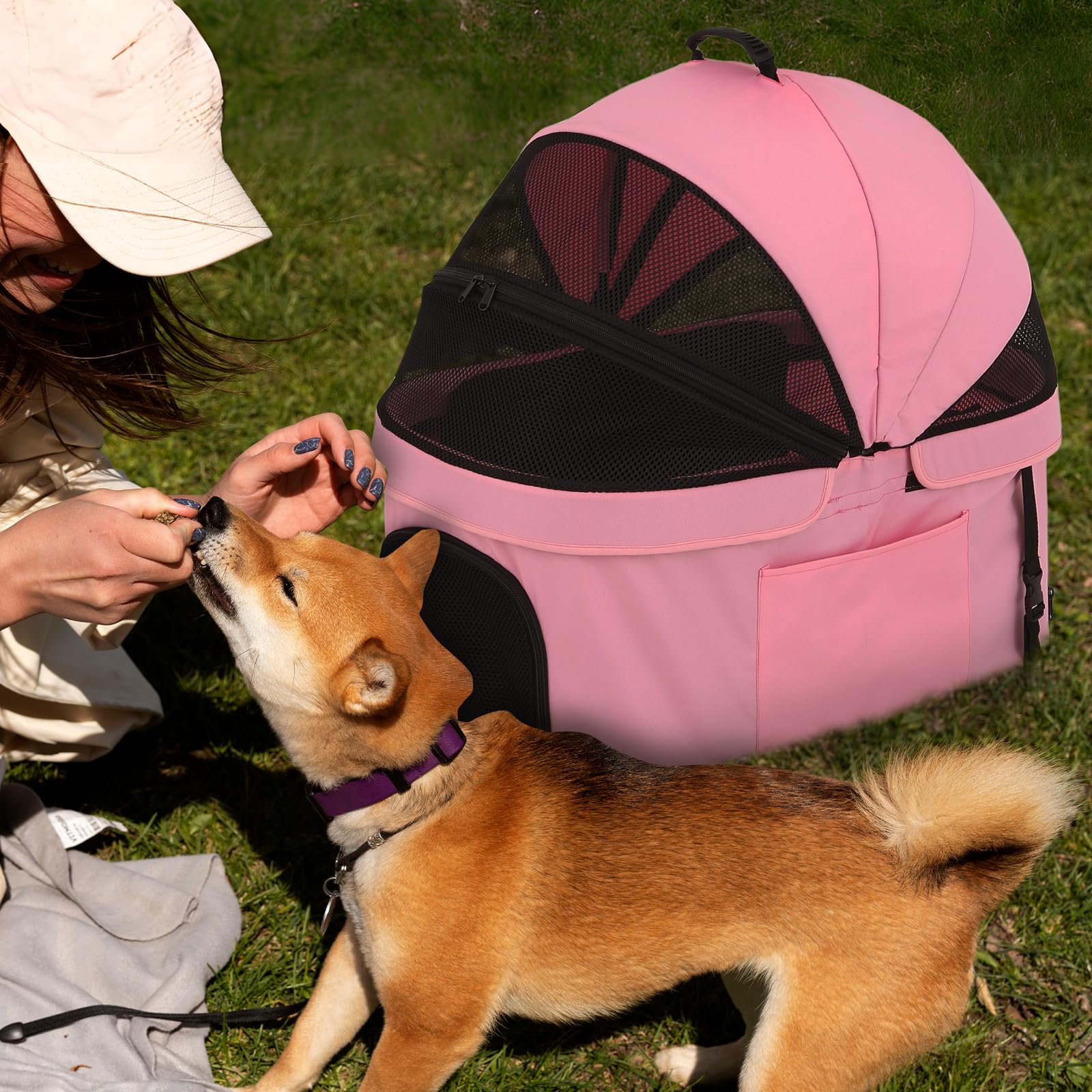 Magshion Pet Stroller For Medium Dogs & Cats Up To 45Lbs, 4 Wheels Foldable Dog Travel Cart W/Detachable Carrier, Sun Cover, Bre